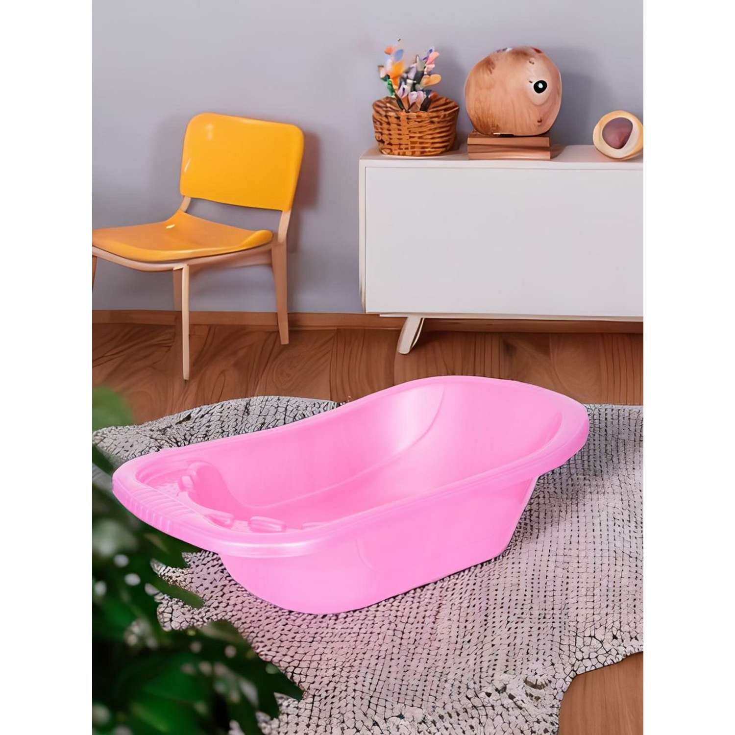 Ванночка для купания elfplast розовая со сливным клапаном - фото 1