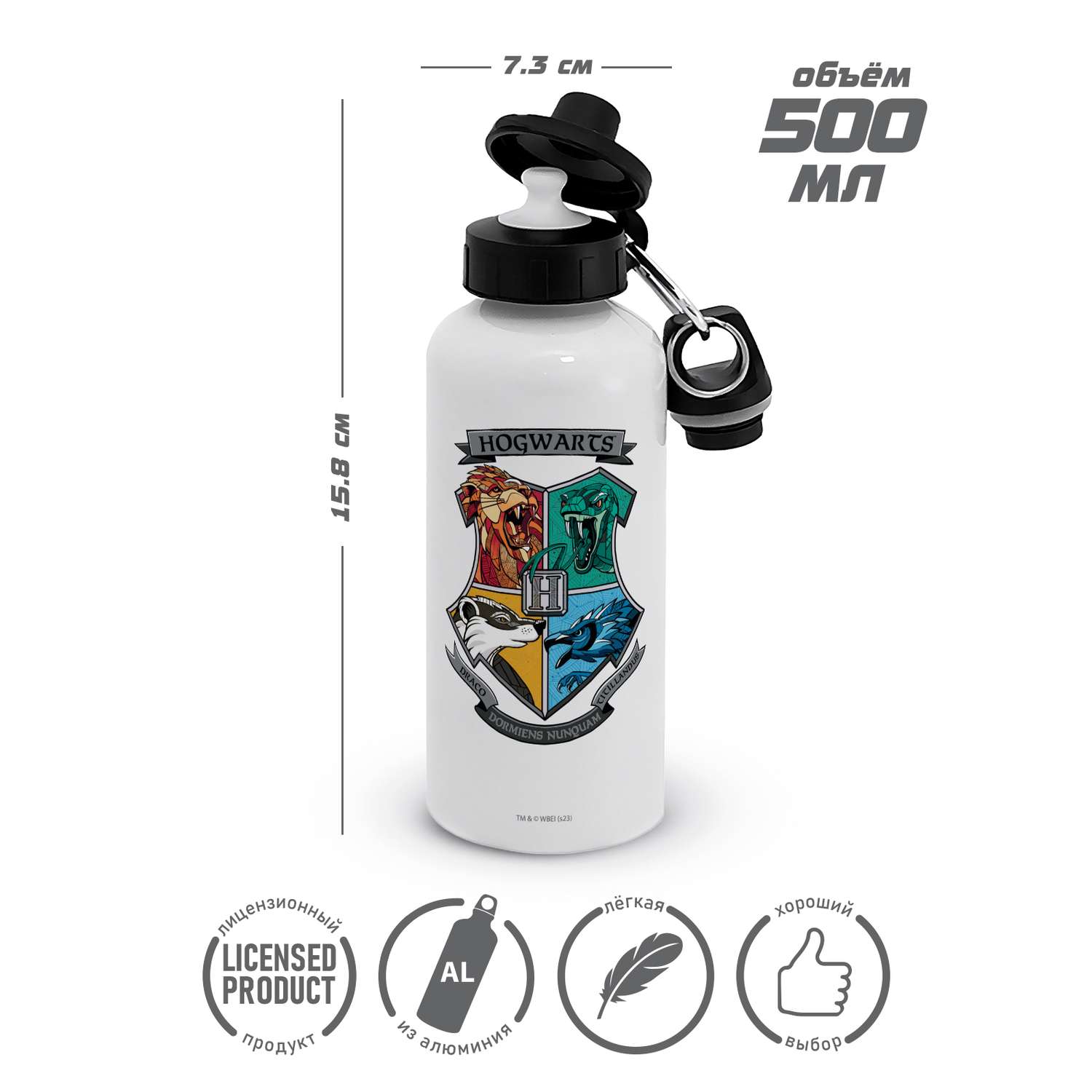 Бутылка для воды спортивная PrioritY Гарри Поттер Слизерин 600 мл с карабином - фото 4