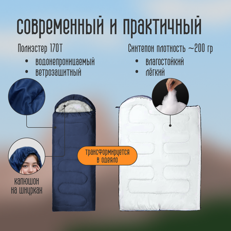 Спальный мешок-одеяло ZDK Homium для кемпинга и отдыха синий