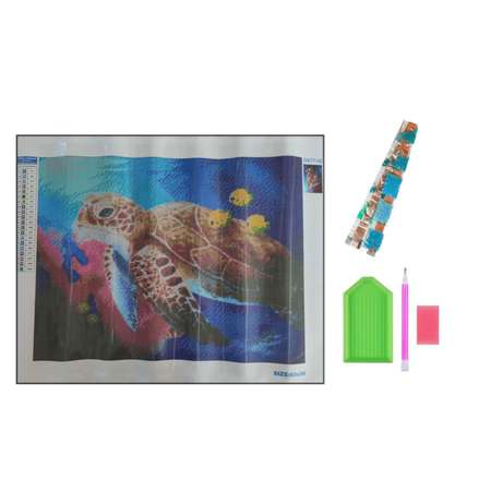 Алмазная мозаика Seichi Морская черепаха и три рыбки 50х65 см