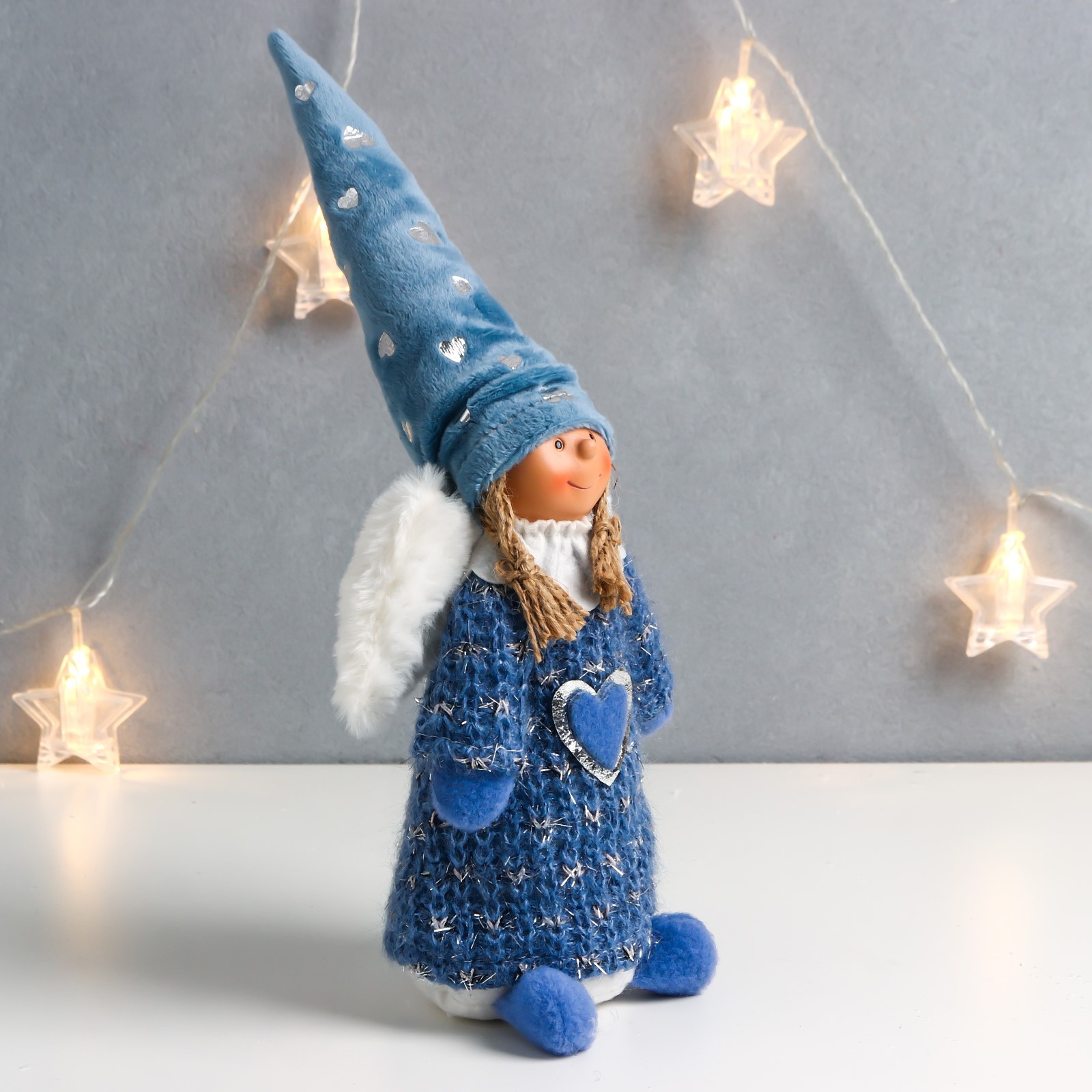 Кукла интерьерная Зимнее волшебство «Ангелочек Марфуша в синем платье с сердечком» 33х12х9 см - фото 2