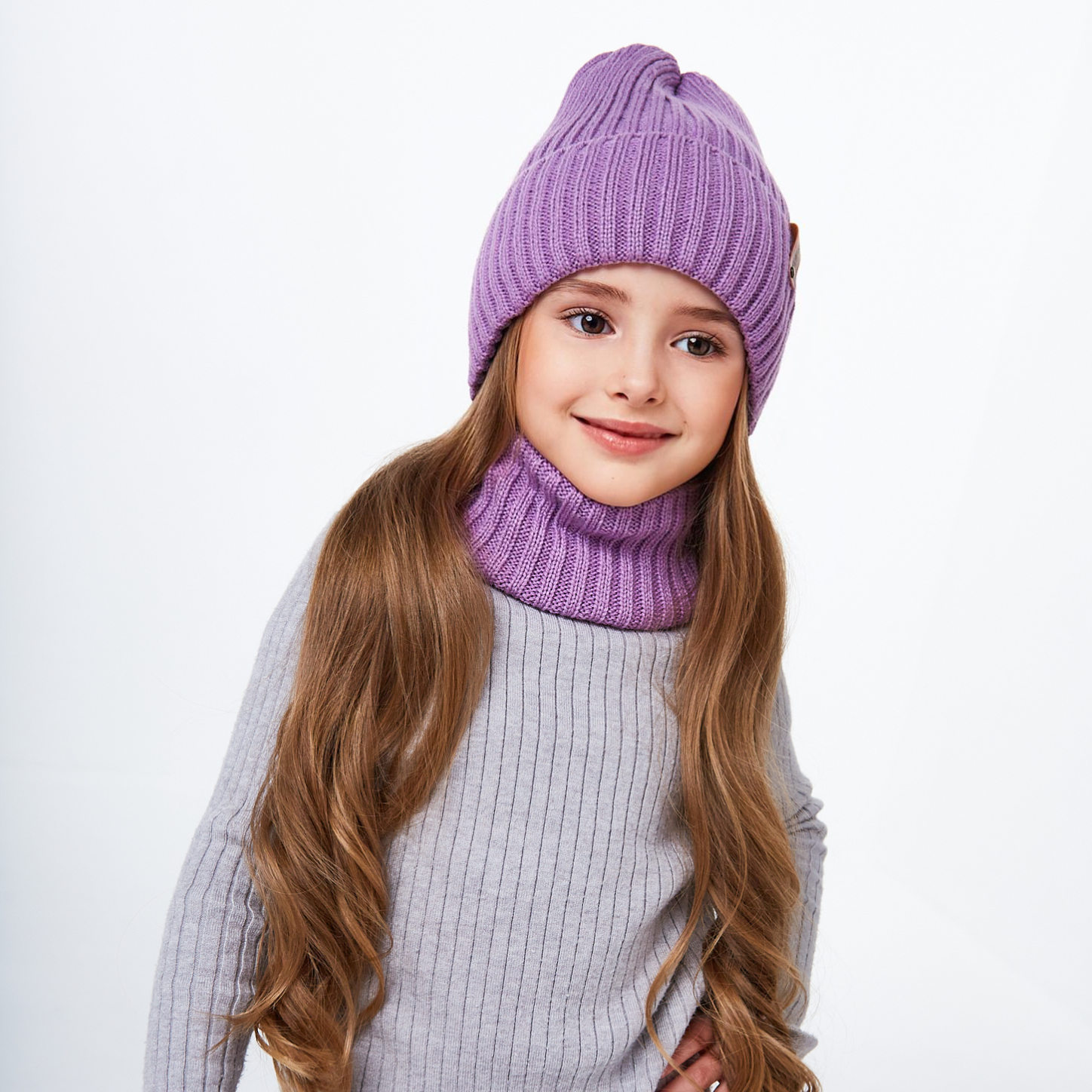 Шапка и снуд NYCkids NYC-H-104-GplainW-purp-5256 - фото 8