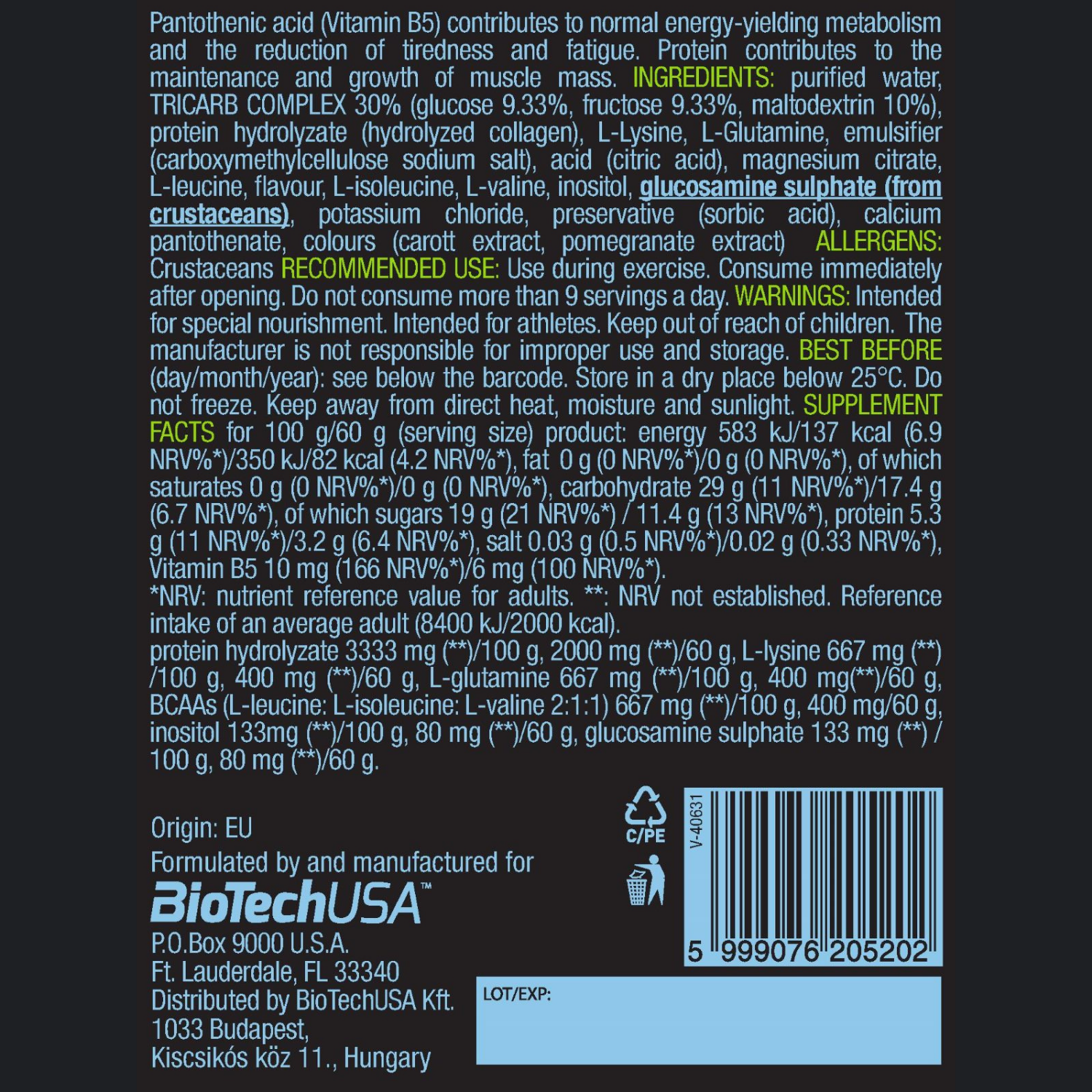 Предтренировочный комплекс BiotechUSA Recovery Gel 12х60г. Вишня - фото 3