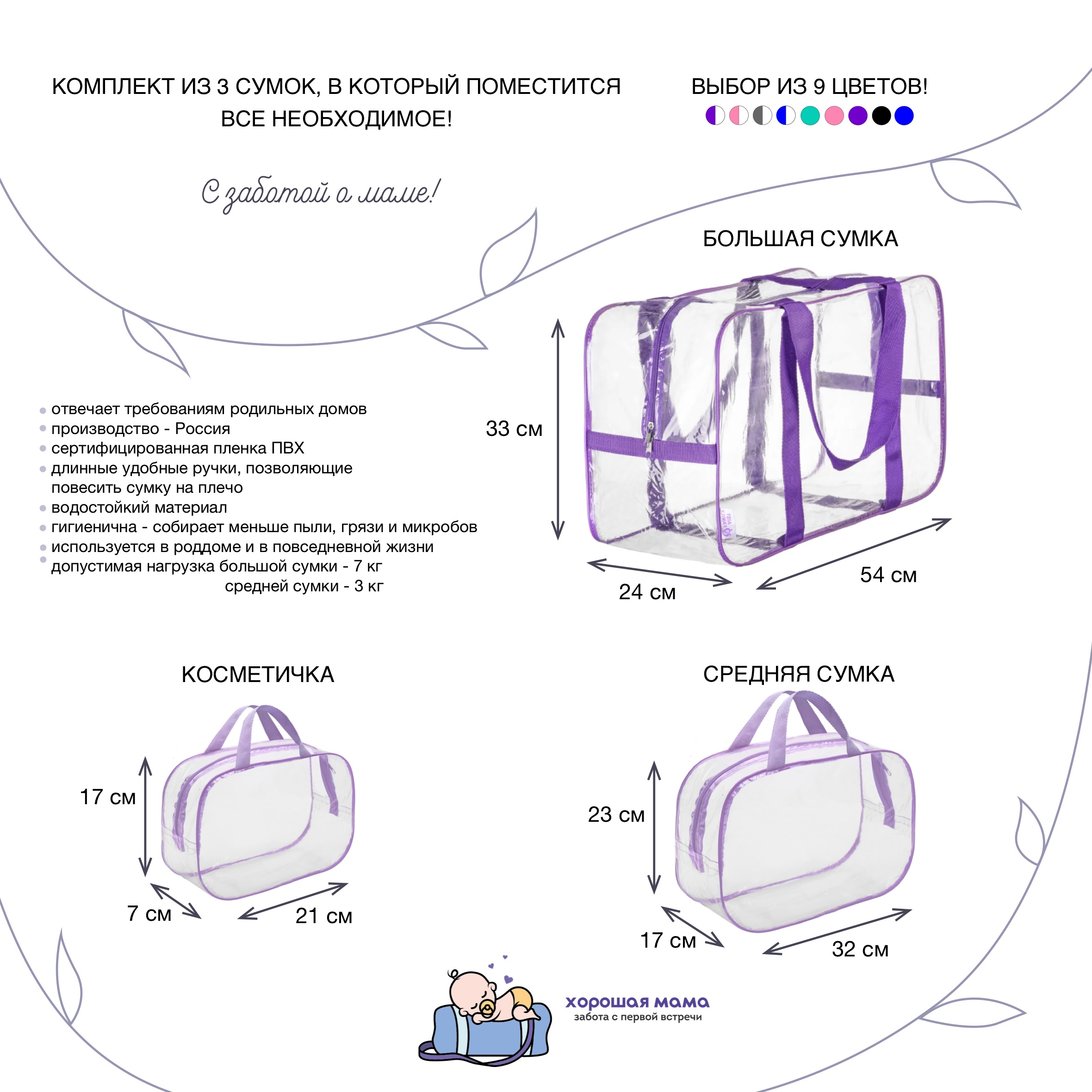 Готовая сумка в роддом Хорошая Мама Максимальная 70 предметов фиолетовая - фото 24