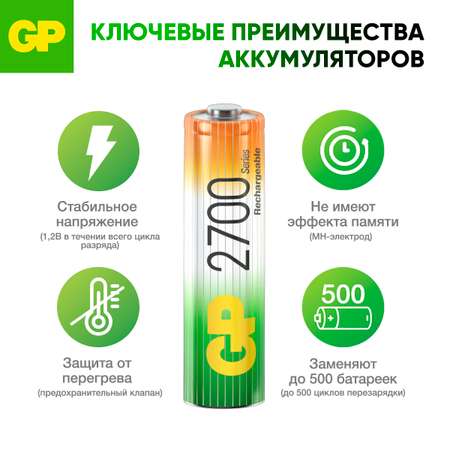 Набор аккумуляторов GP перезаряжаемые 270AA 2 штуки в упаковке