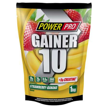 Гейнер 10 POWER PRO Клубника-банан 1 кг