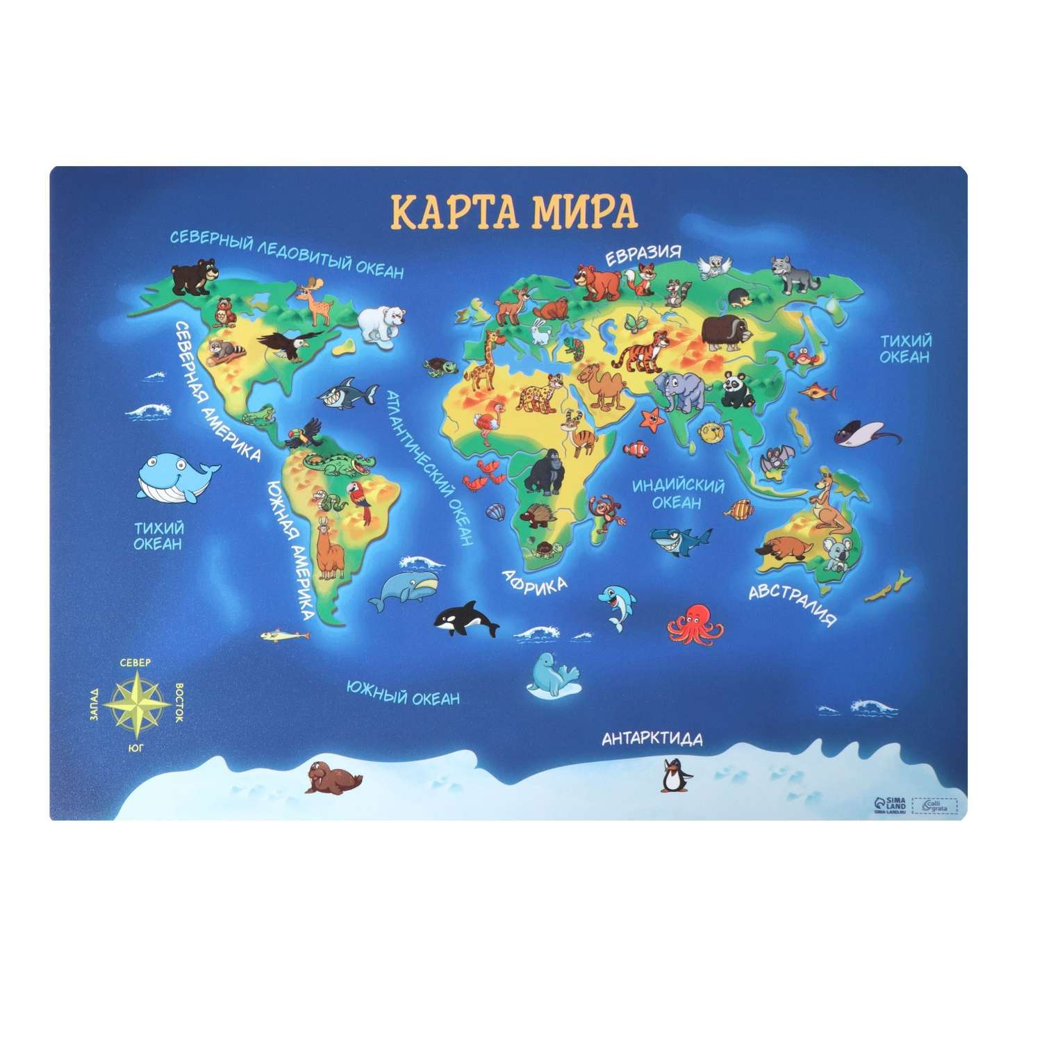 Накладка на стол Calligrata пластиковая А4 336 x 250 мм «Карта мира» 500 мкм обучающая - фото 2