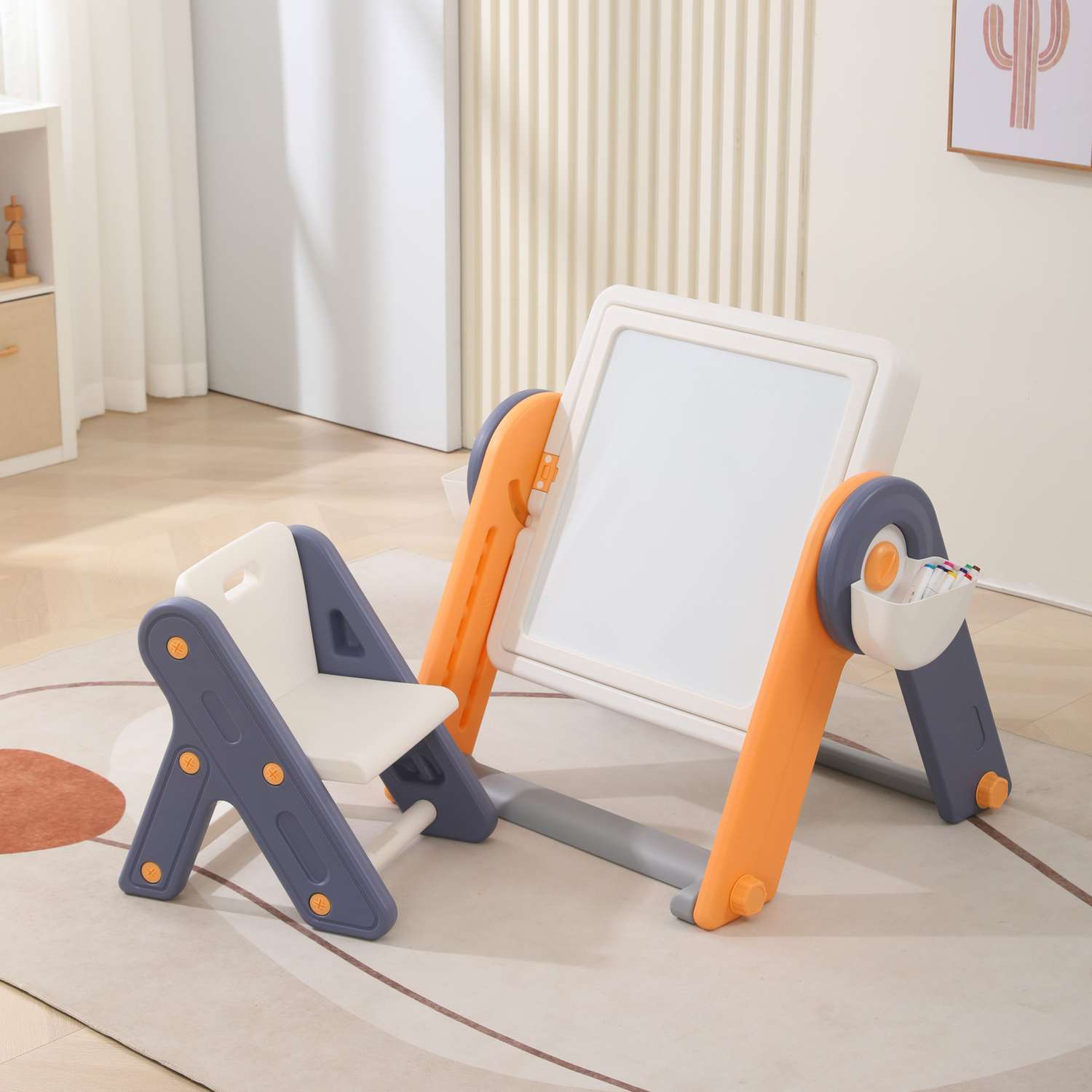Детский стол со стульчиком 4в1 UNIX Kids Yellow для конструктора рисования для игр с песком и водой с контейнером - фото 12