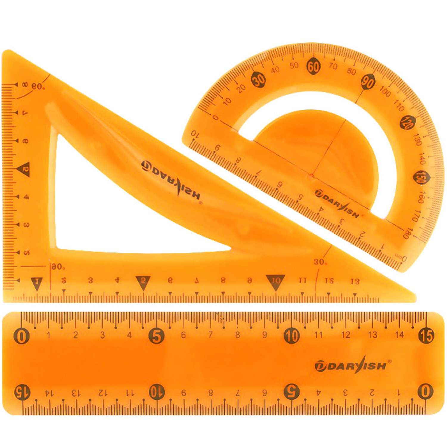 Набор линеек Darvish геометрических школьных пластиковых мягких 3 шт оранжевый - фото 1