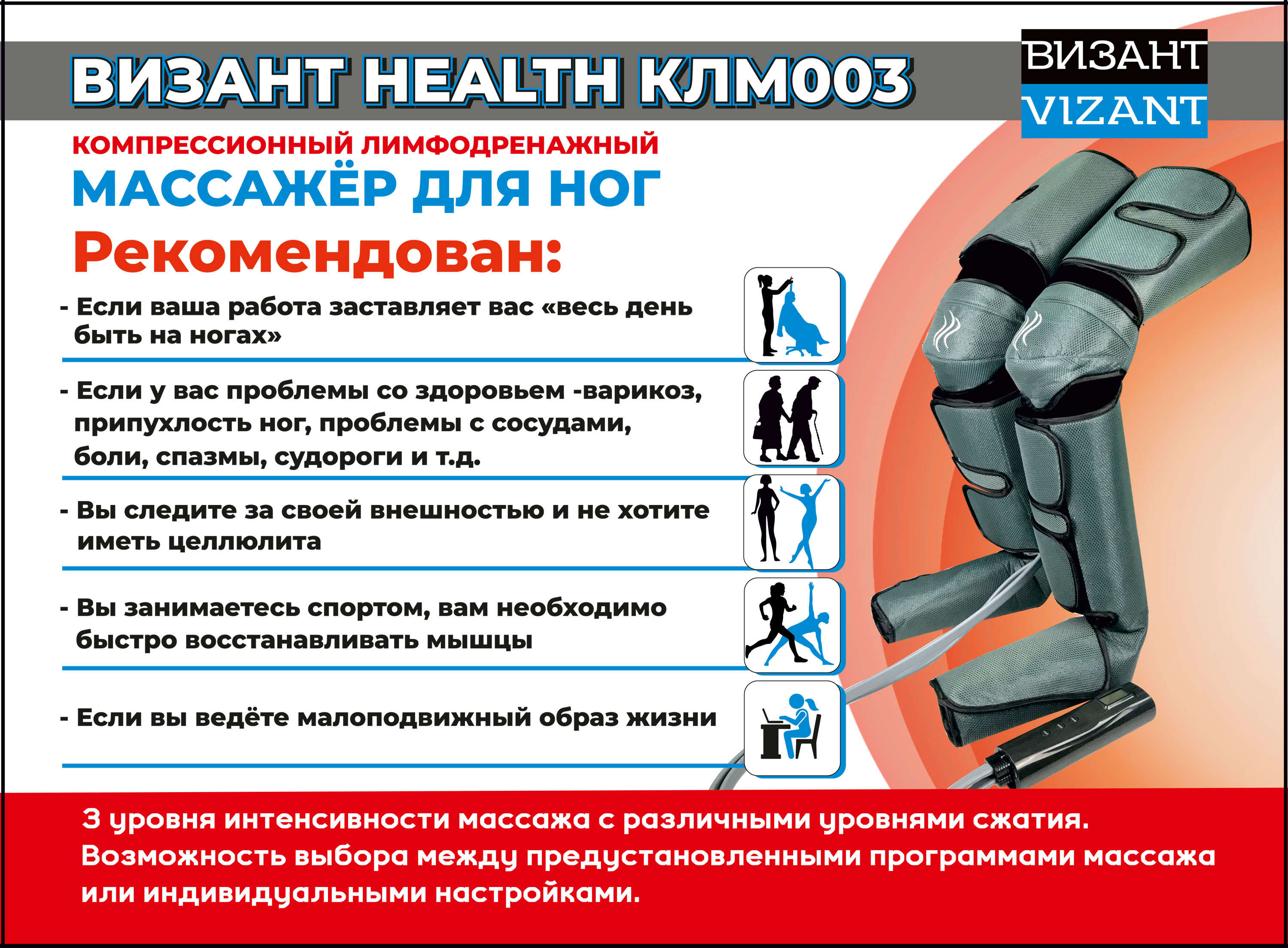 Компресионный для ног Vizant Лимфодренажный массажер для ног HEALTH КЛМ003 - фото 10