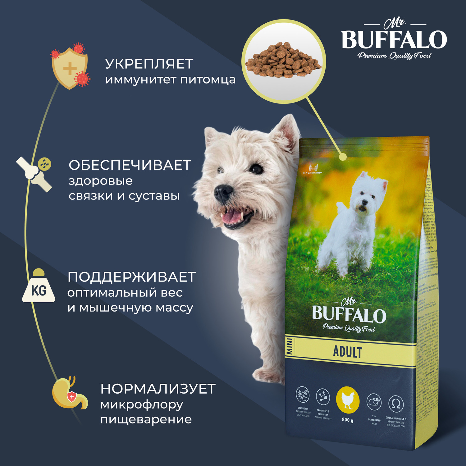 Корм для взрослых собак Mr.Buffalo Adult Mini миниатюрных пород с курицей сухой 800г - фото 3