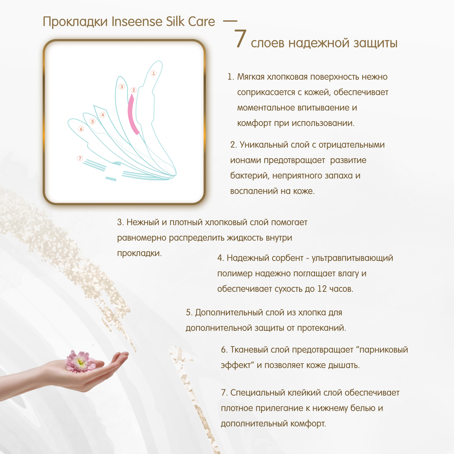 Прокладки гигиенические INSEENSE ночные Silk Care 5 капель 290 мм 8 шт. - фото 5