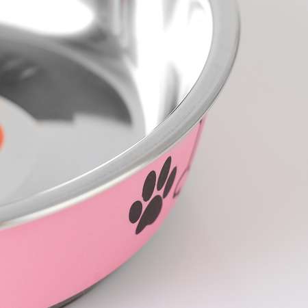 Миска для собак Пижон округлая с нескользящим основанием и принтом 450 мл розовая