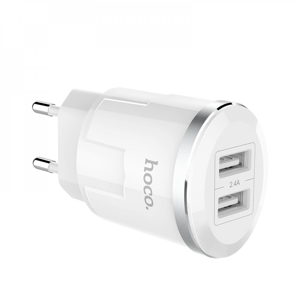 Сетевое зарядное устройство hoco СЗУ 2-USB /2.4A/ 12W FAST белый - фото 1