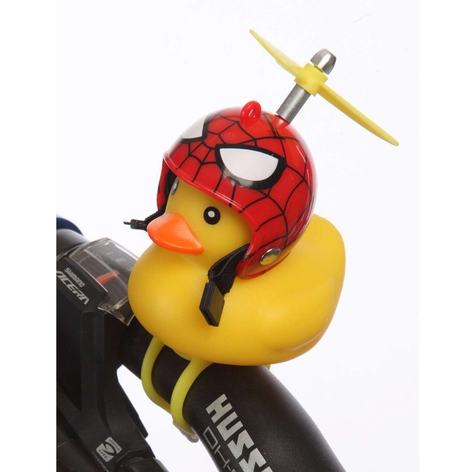 Велосипедный звонок Mobylos Утка в шлеме с пропеллером Человек Паук - фото 3