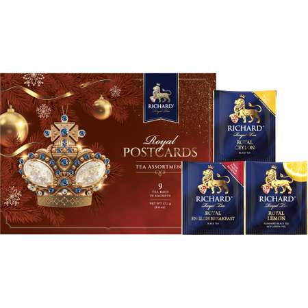 Чайное ассорти Richard Royal Postcards tea assortment к новому году корона 9 пакетиков