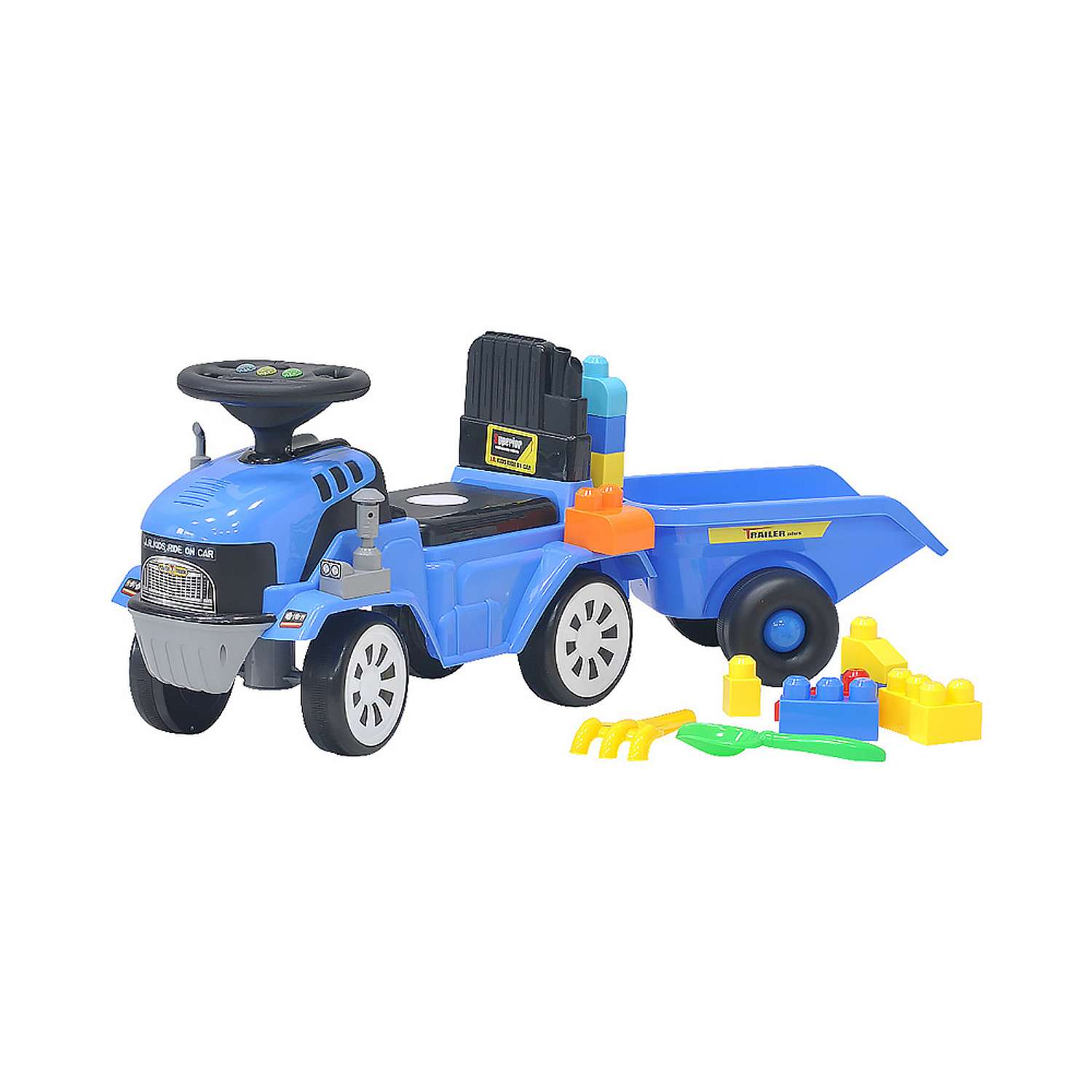 Детская каталка EVERFLO Builder truck ЕС-917T blue c прицепом и кубиками - фото 1