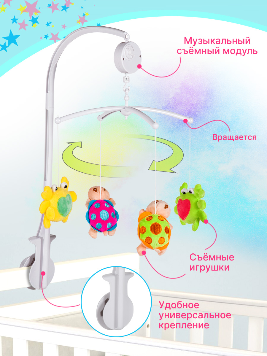 Мобиль на кроватку Mioshi с мягкими игрушками музыкальная заводная - фото 2