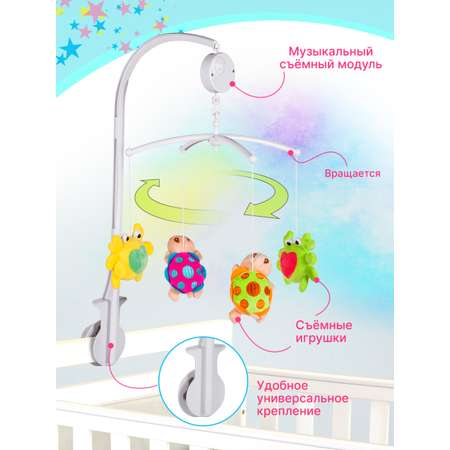 Мобиль на кроватку Mioshi с мягкими игрушками музыкальная заводная