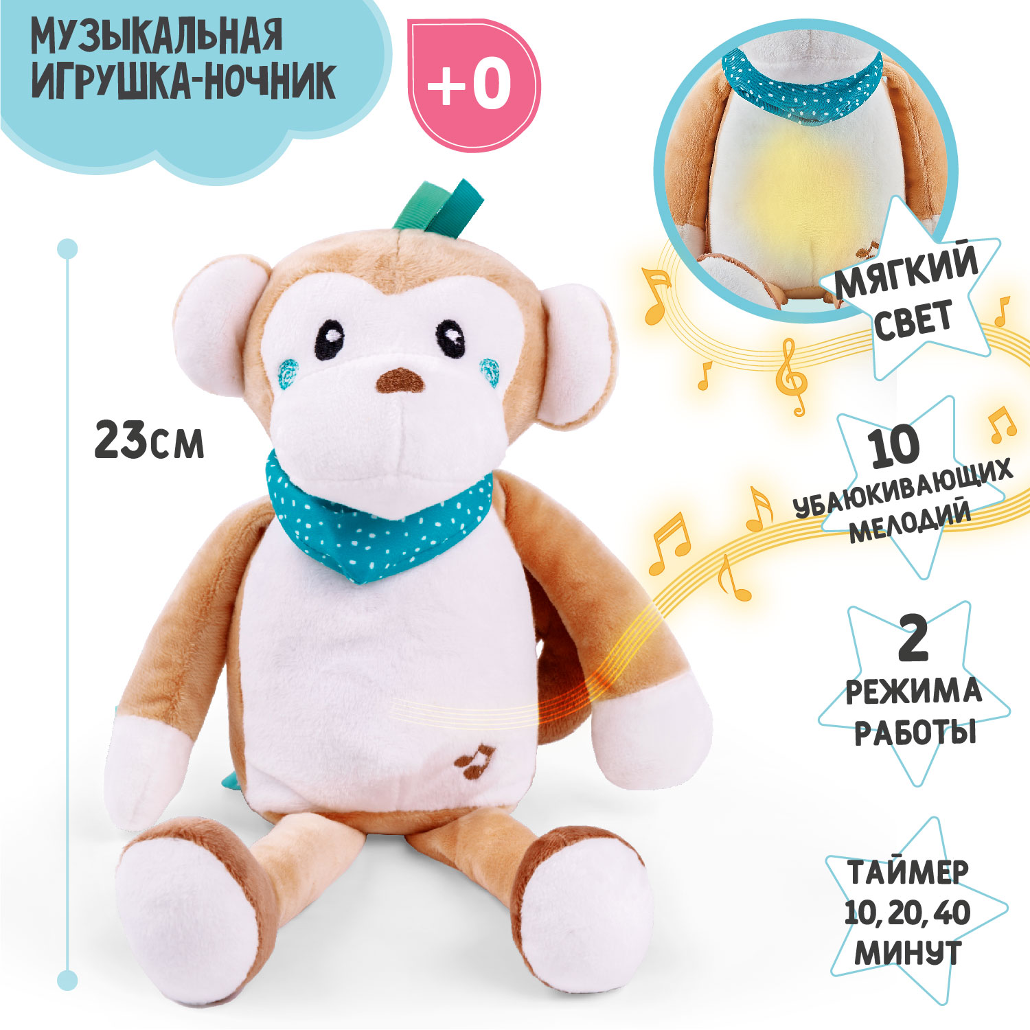 Игрушка-ночник AmaroBaby музыкальная Buddy Monkey - фото 3