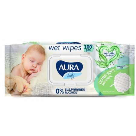 Влажные салфетки AURA Baby детские 0+ с алоэ big-pack с крышкой 100шт