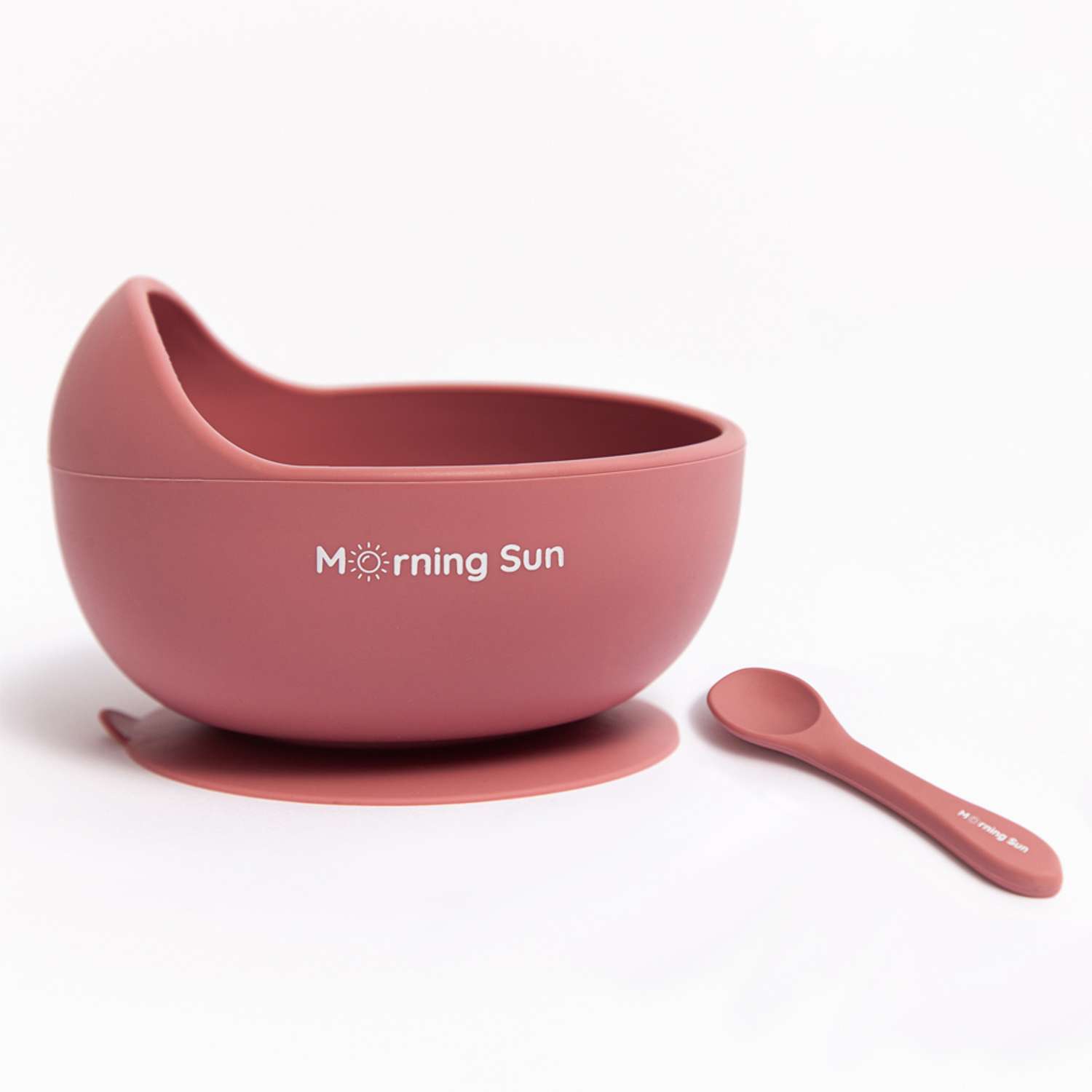 Набор для кормления Morning Sun силиконовый тарелка на присоске и ложка темно-розовый - фото 1