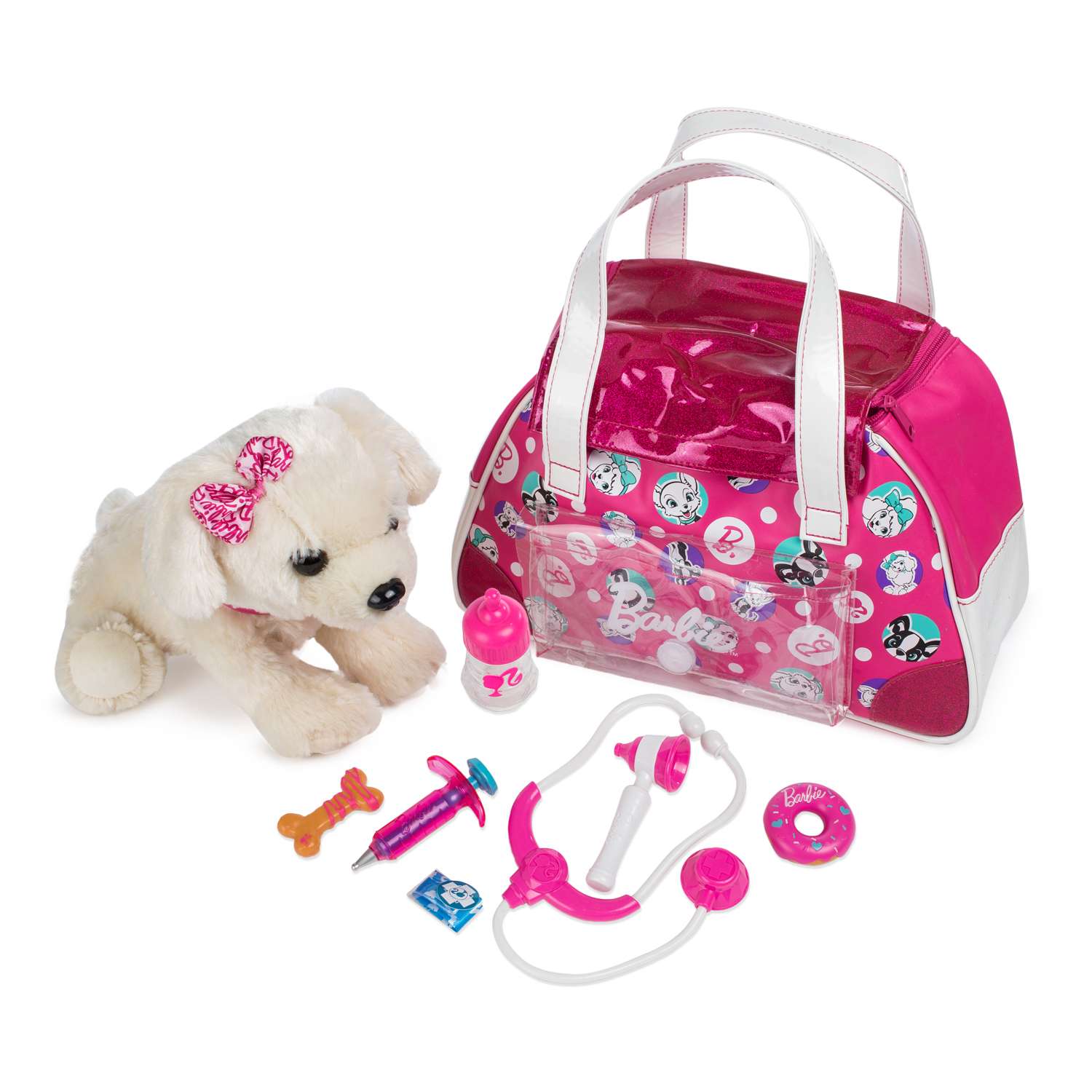Интерактивный щенок Barbie Дружи и лечи (бежевый) в сумочке - фото 1