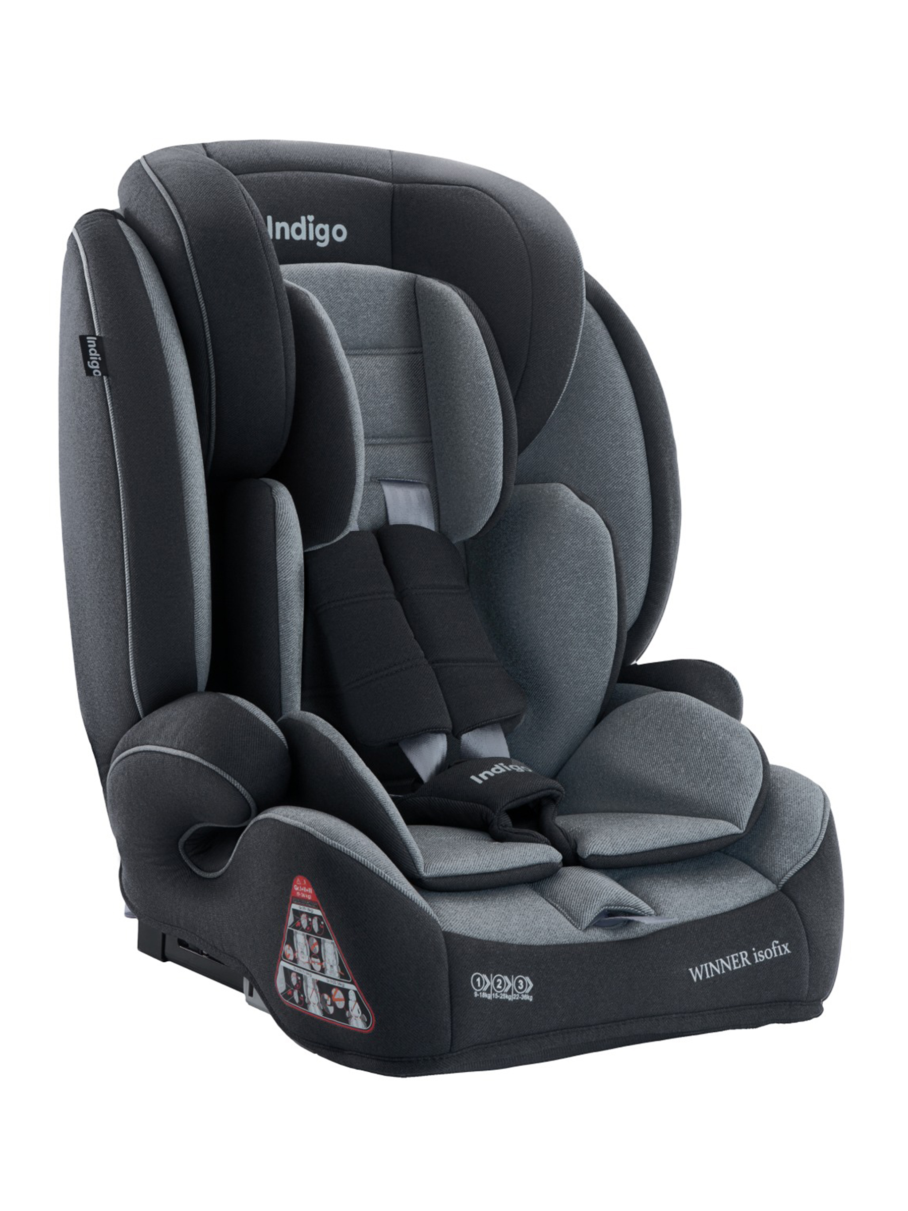 Автокресло бустер детское Indigo Winner isofix 9-36 кг группа 1/2/3 темно-серый светло-серый - фото 8