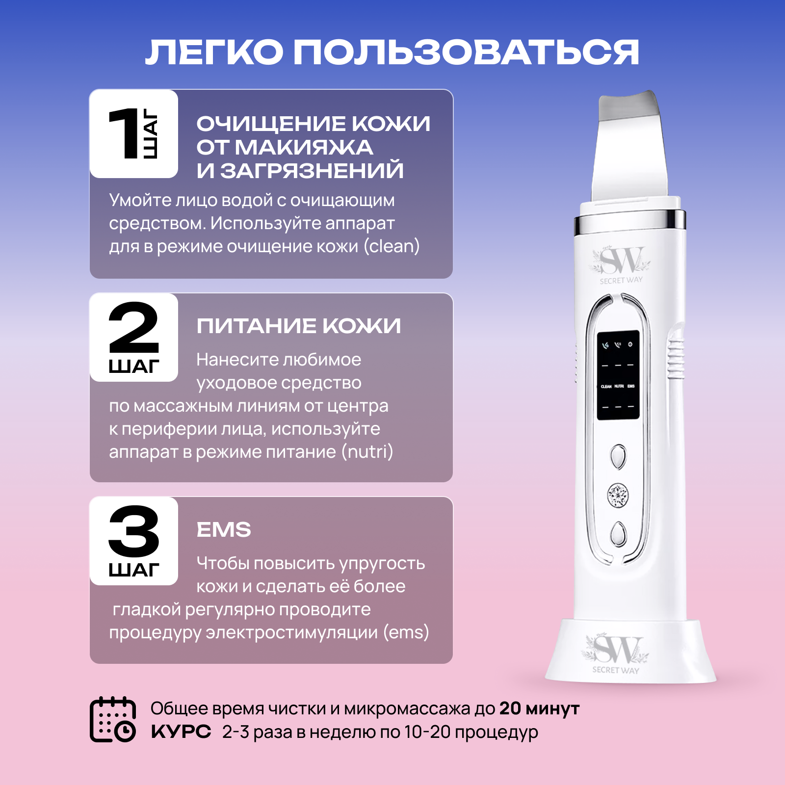 Ультразвуковая чистка лица EMS Secret Way Электромиостимуляция купить по  цене 1895 ₽ в интернет-магазине Детский мир