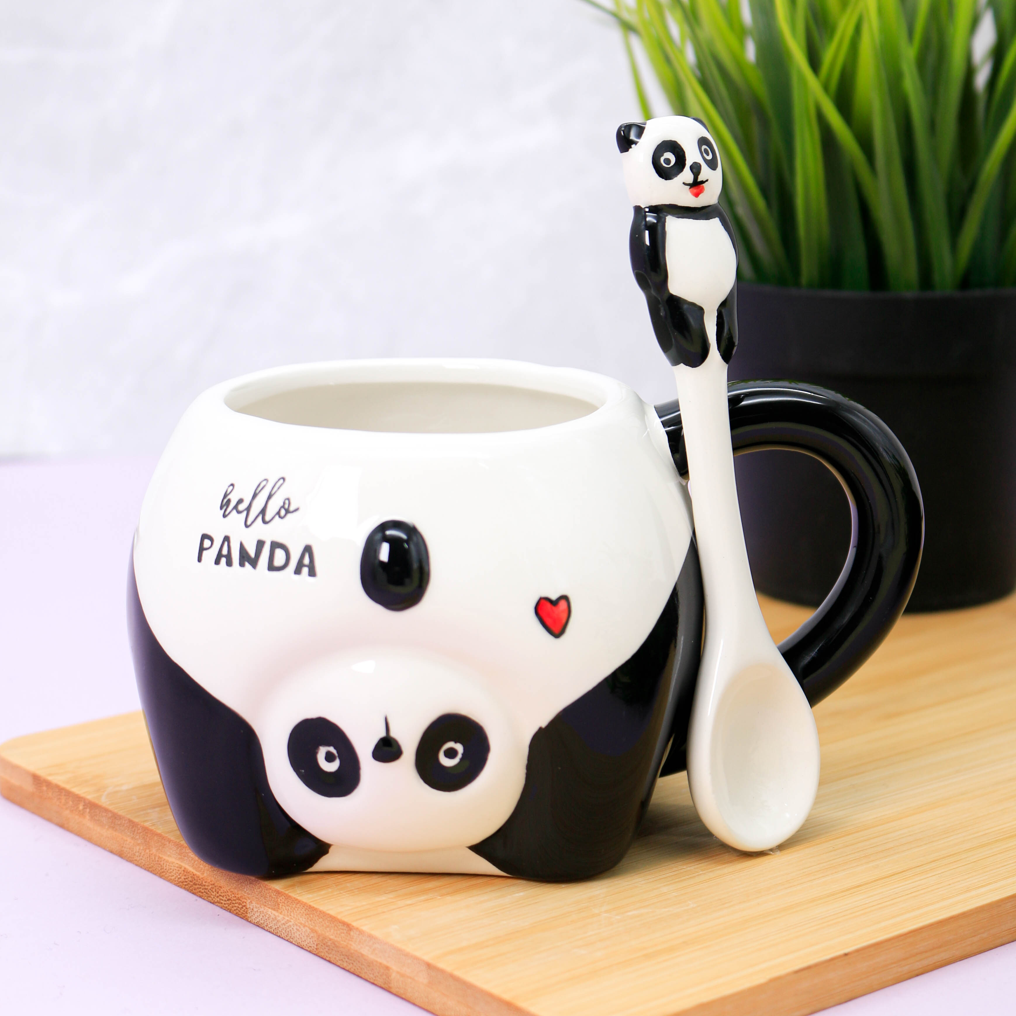 Кружка керамическая iLikeGift Funny panda black с ложкой - фото 1