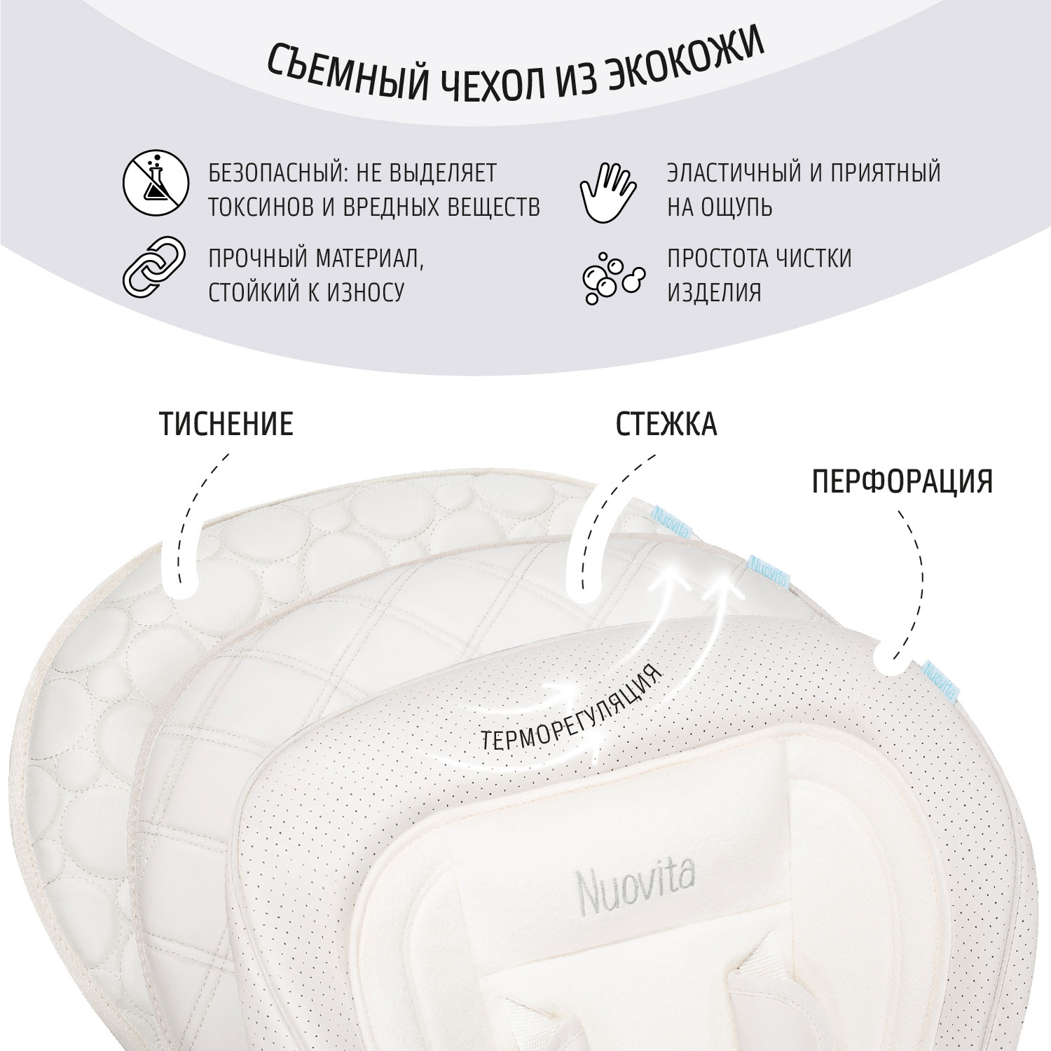 Стул-шезлонг для кормления Nuovita Tutela с тиснением Белый - фото 8