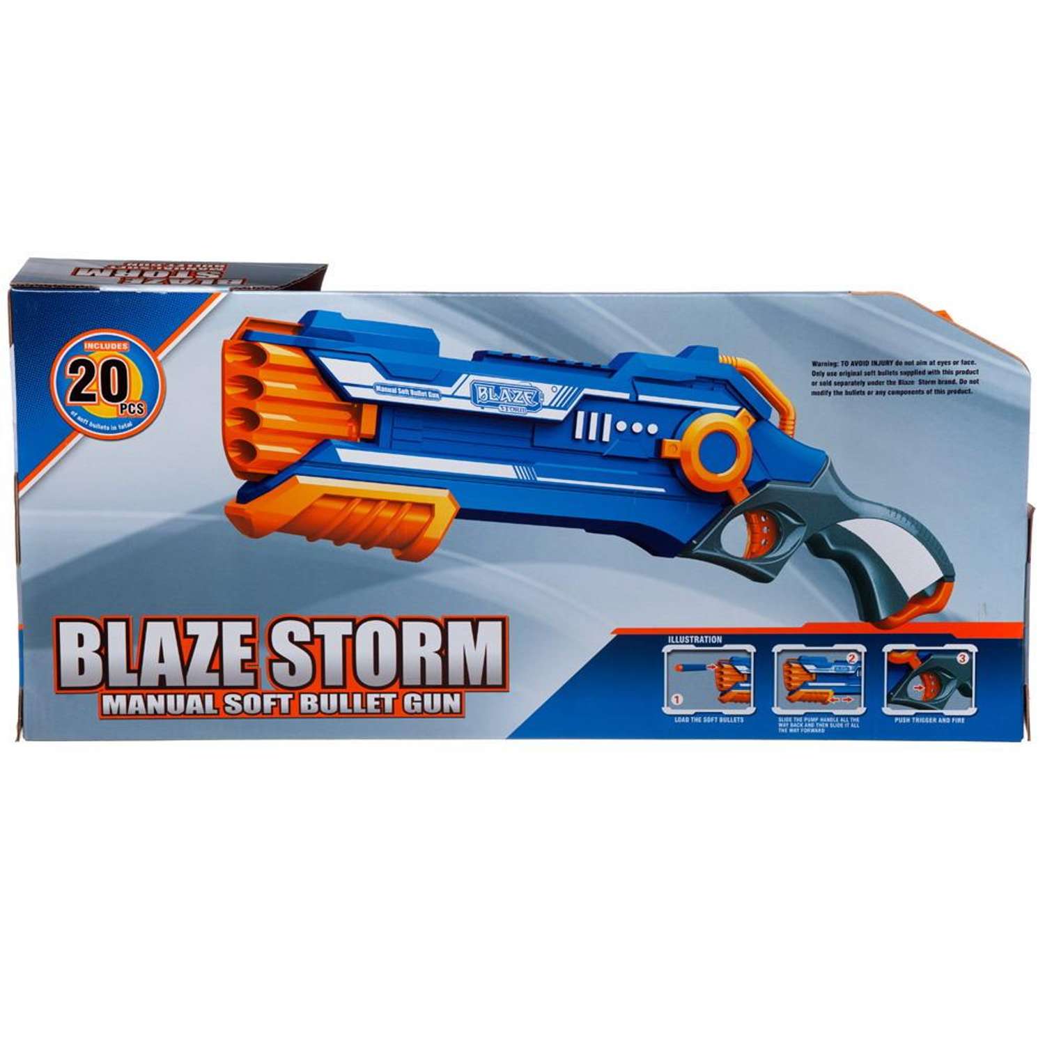 Бластер Blaze Storm Junfa синий с 20 мягкими пулями механический - фото 2