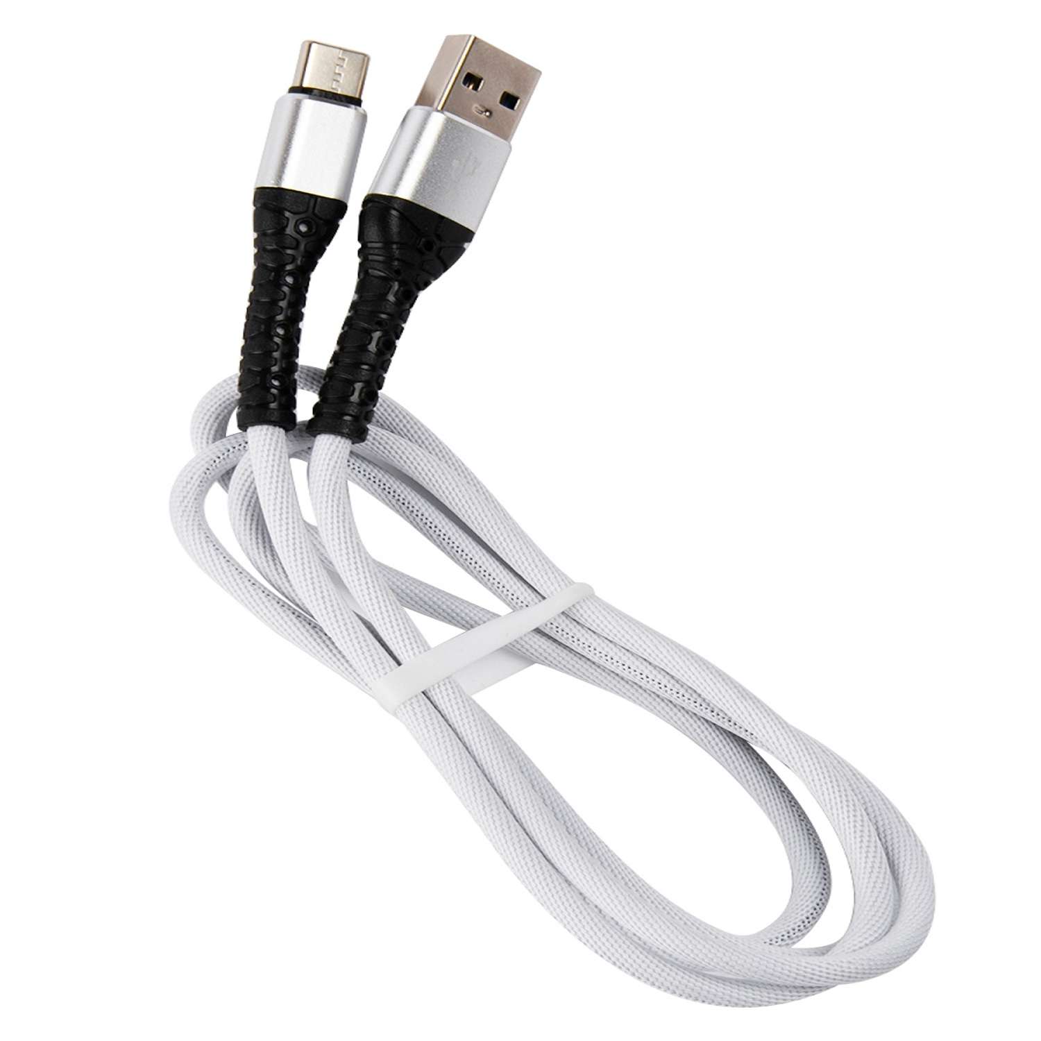 Дата-кабель mObility USB – Type-C 3А тканевая оплетка белый - фото 1