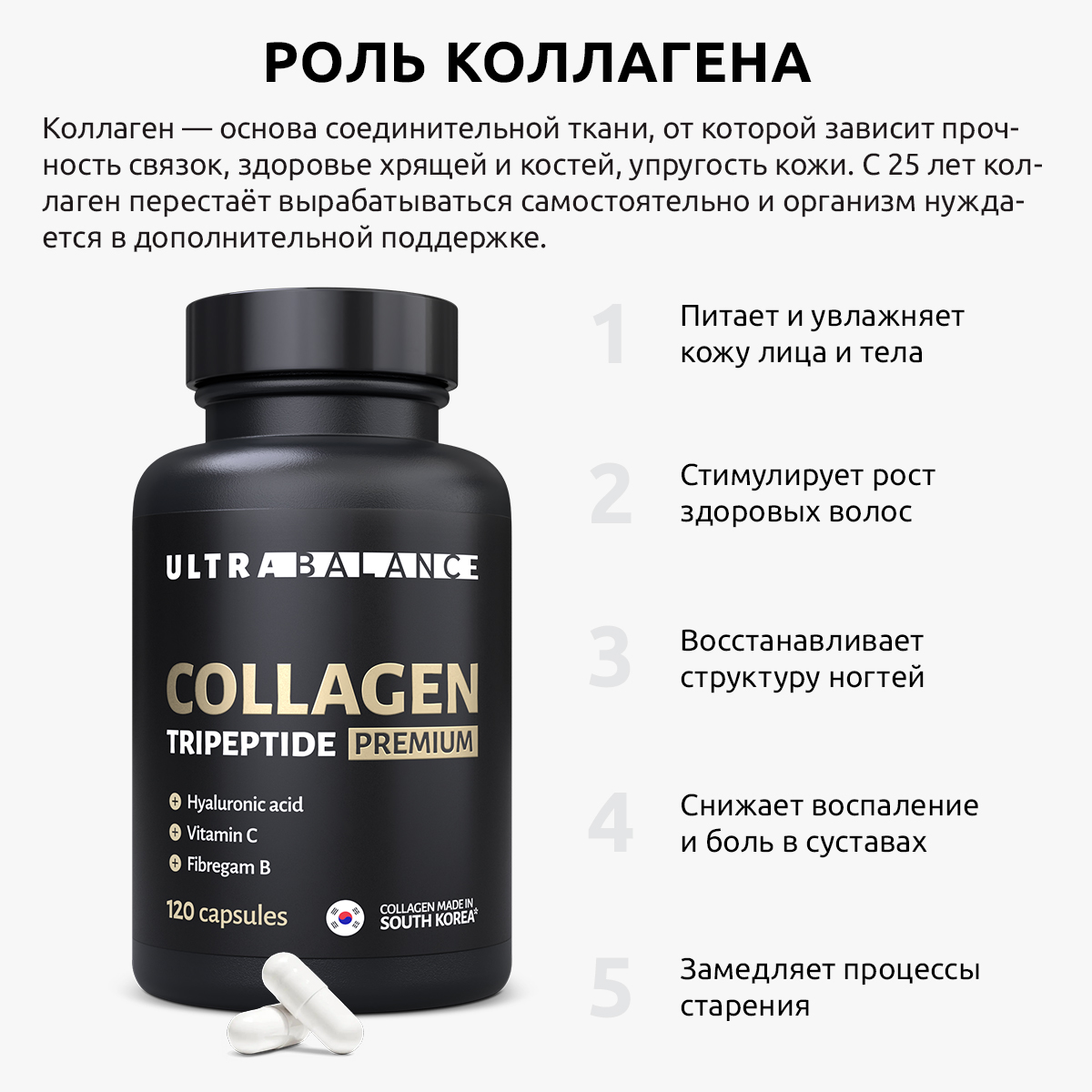 Комплекс для суставов и связок UltraBalance премиум витамины куркумин и коллаген БАД в капсулах для взрослых мужчин и женщин - фото 3