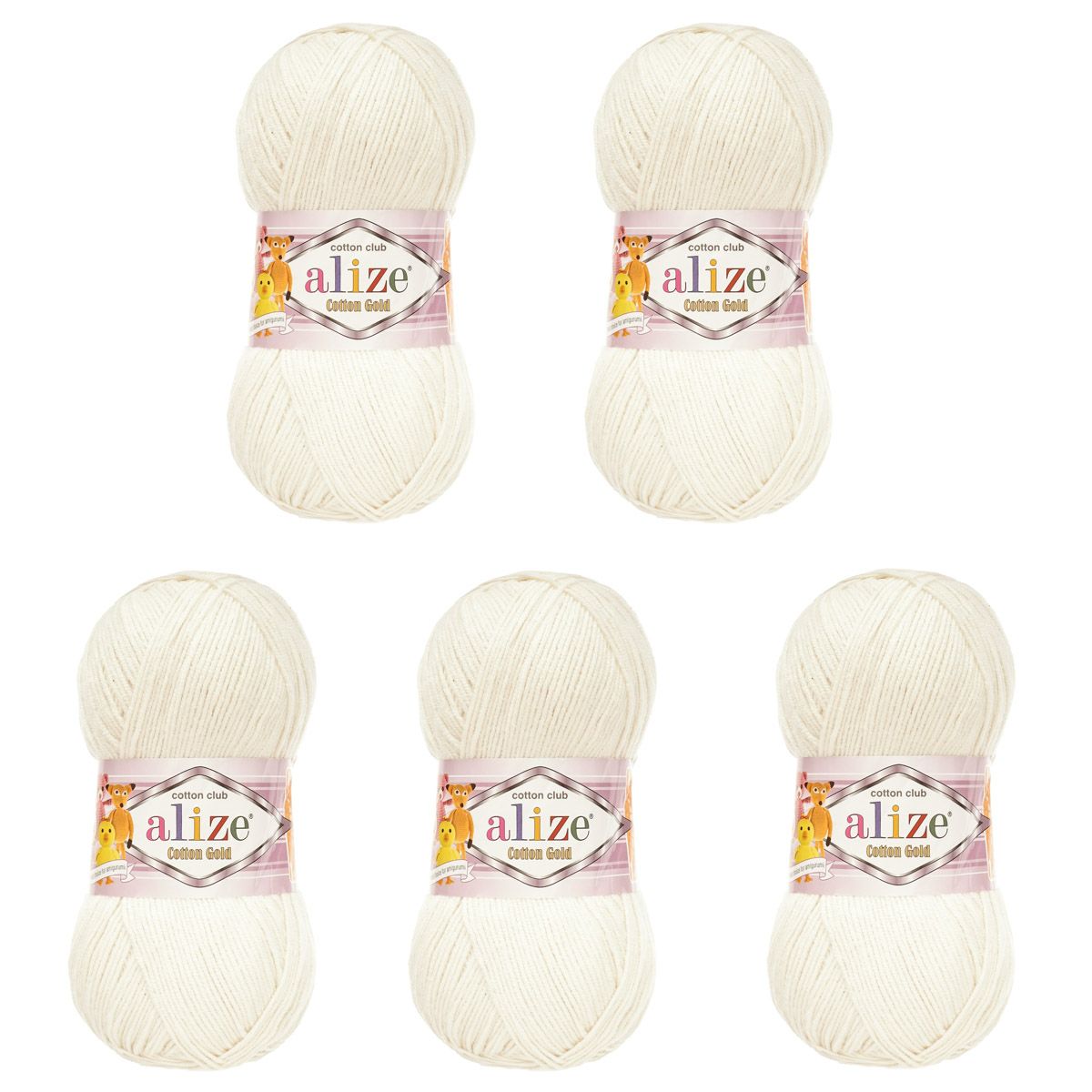 Пряжа Alize для теплой одежды пледов игрушек Cotton gold 100 гр 330 м 5 мотков 62 молочный - фото 6