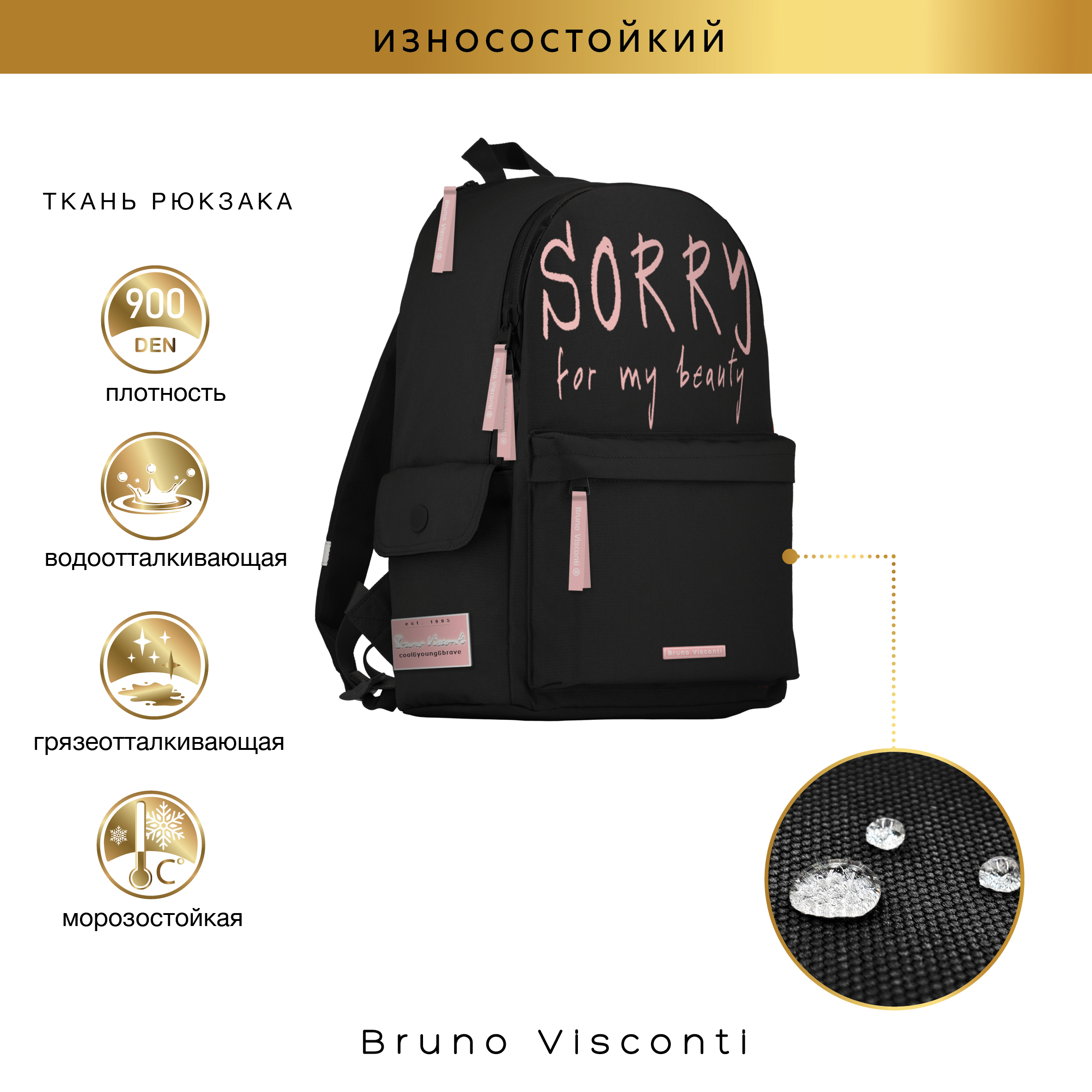 Рюкзак школьный Bruno Visconti Молодежный черный Sorry - фото 4