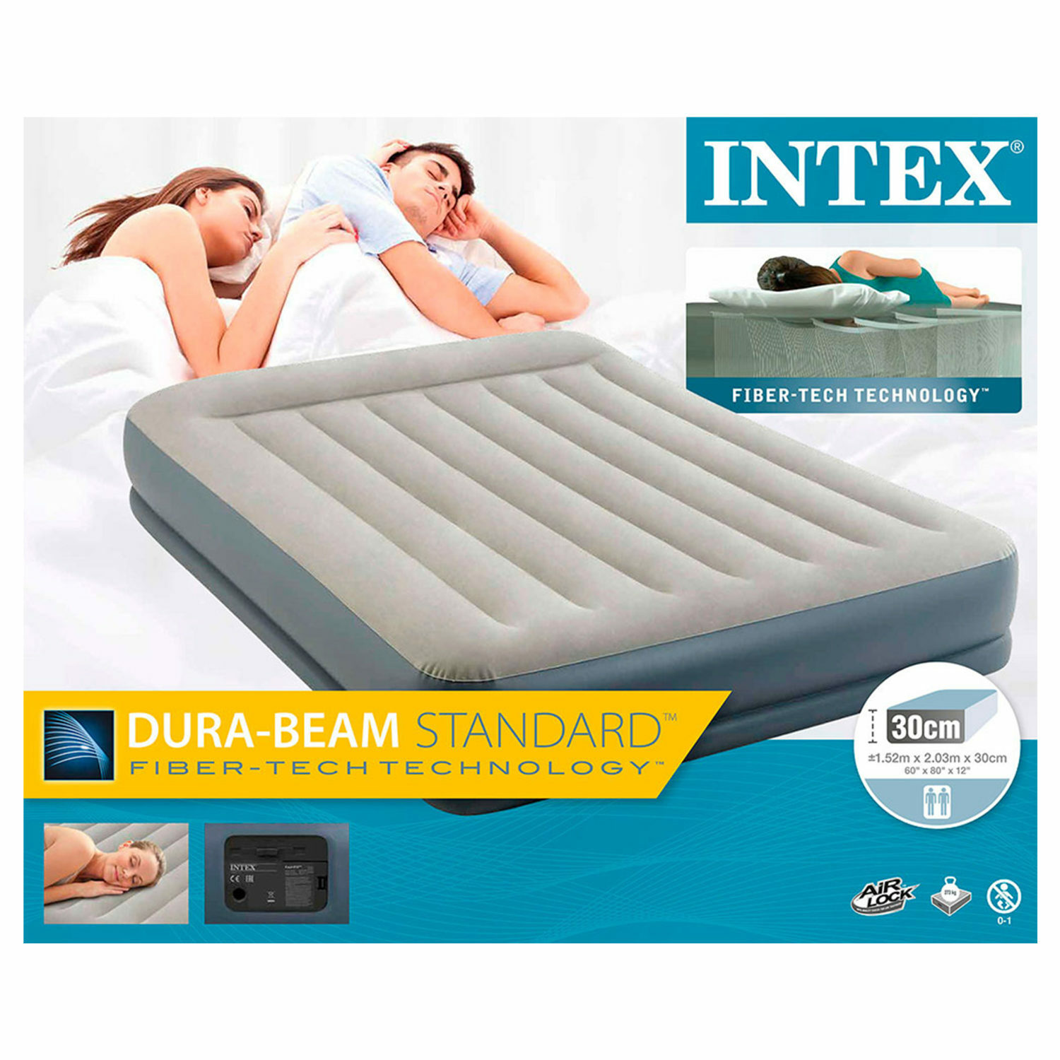 Надувной матрас Intex кровать бим стандарт с встроенным насосом 152х203х30 см - фото 2