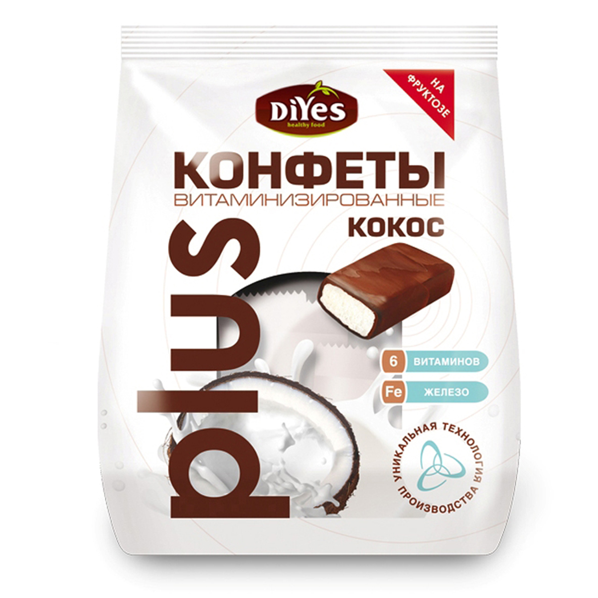 Конфеты DiYes витаминизированные на фруктозе кокосовые 200г - фото 1