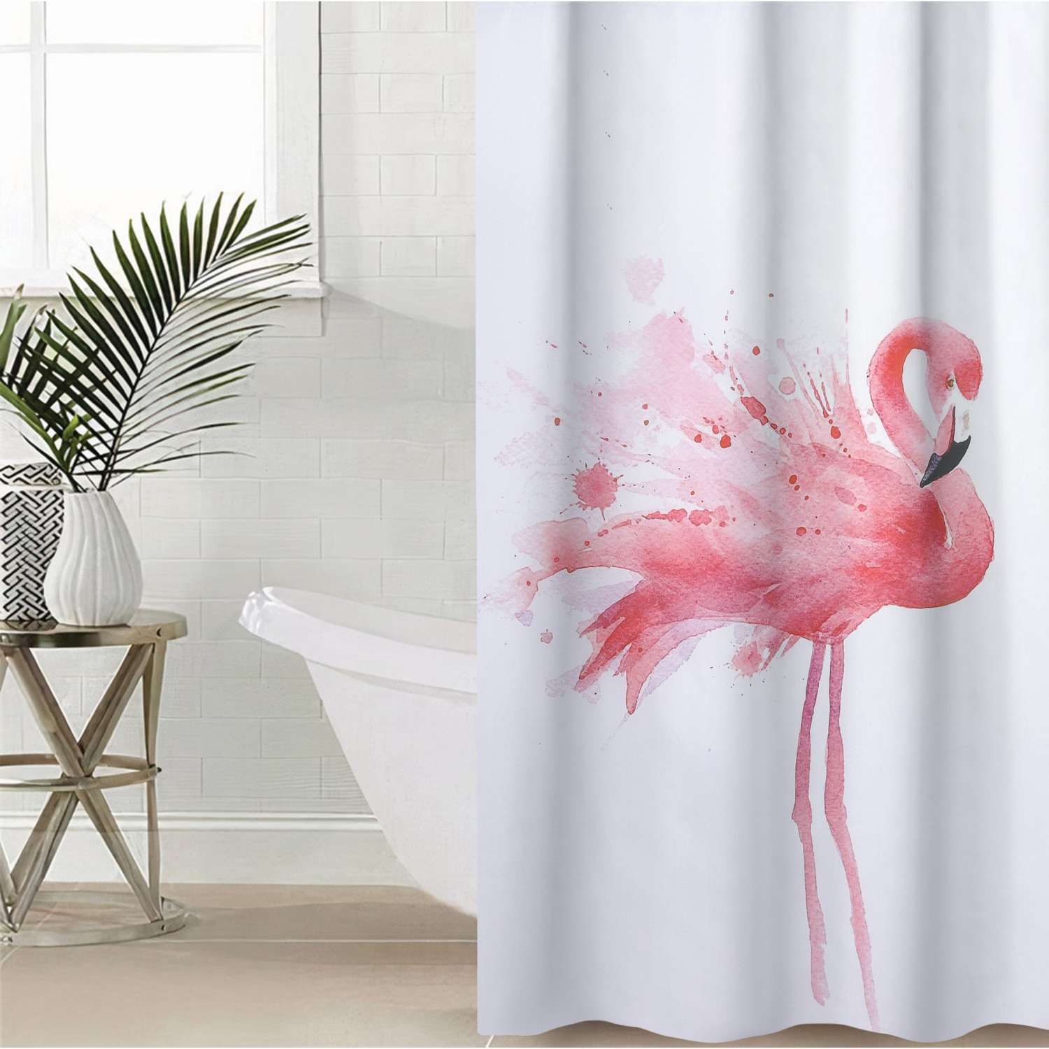 Штора для ванны Доляна «Душа фламинго» с люверсами 180×180 см полиэстер - фото 1
