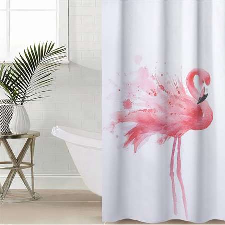 Штора для ванны Доляна «Душа фламинго» с люверсами 180×180 см полиэстер