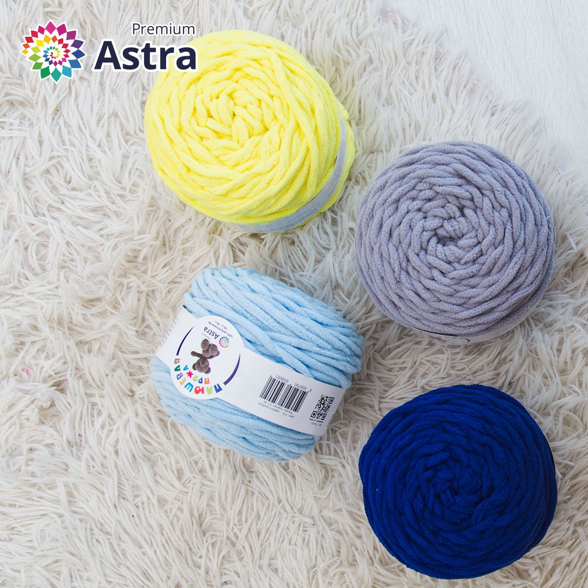 Пряжа для вязания Astra Premium плюшевая пушистый ворс полиэстер 100 гр 80 м 516 св.голубой 2 мотка - фото 7