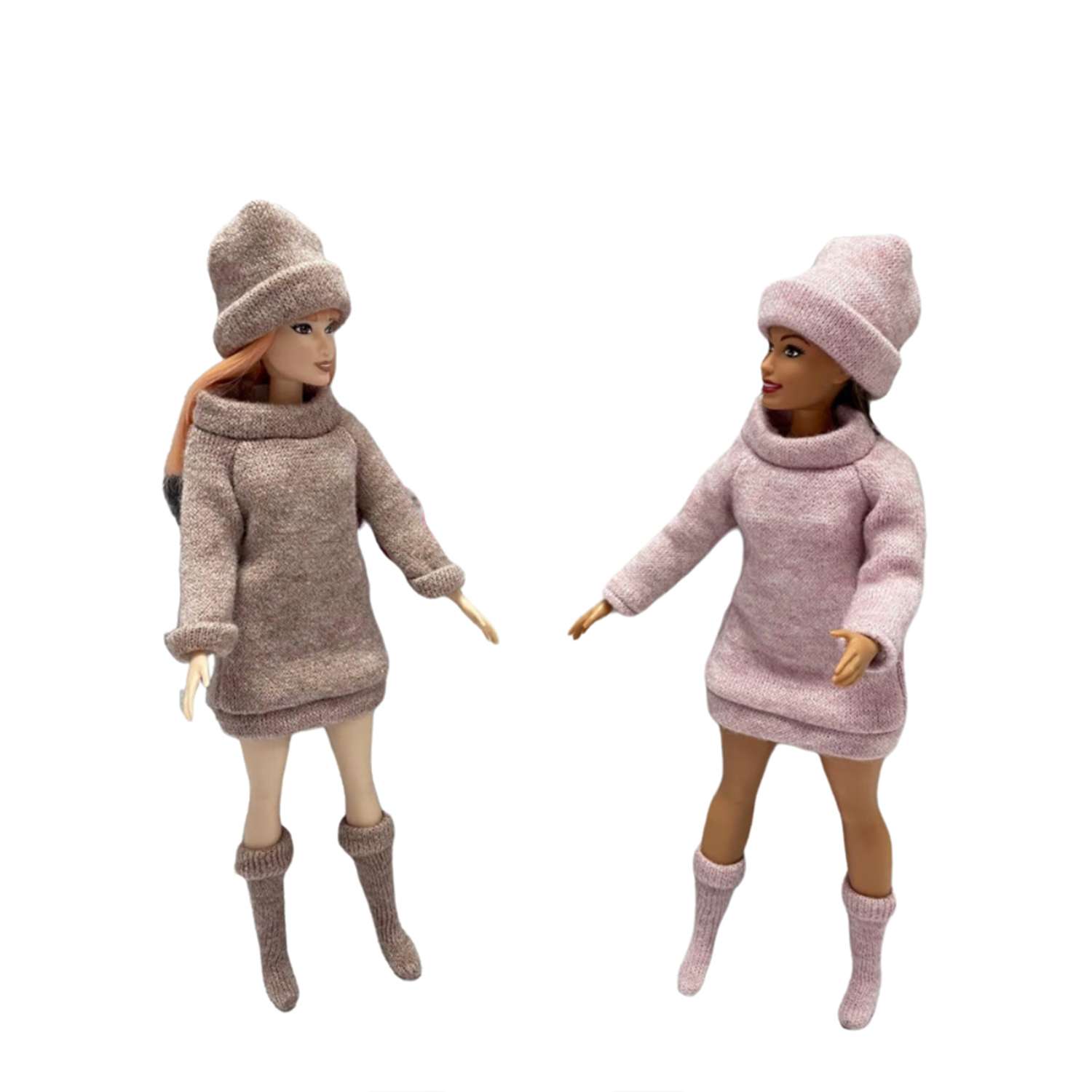 Одежда для куклы Ani Raam Платье-свитер шапочка теплые гольфы Ani Raam для куклы Барби S252 - фото 3