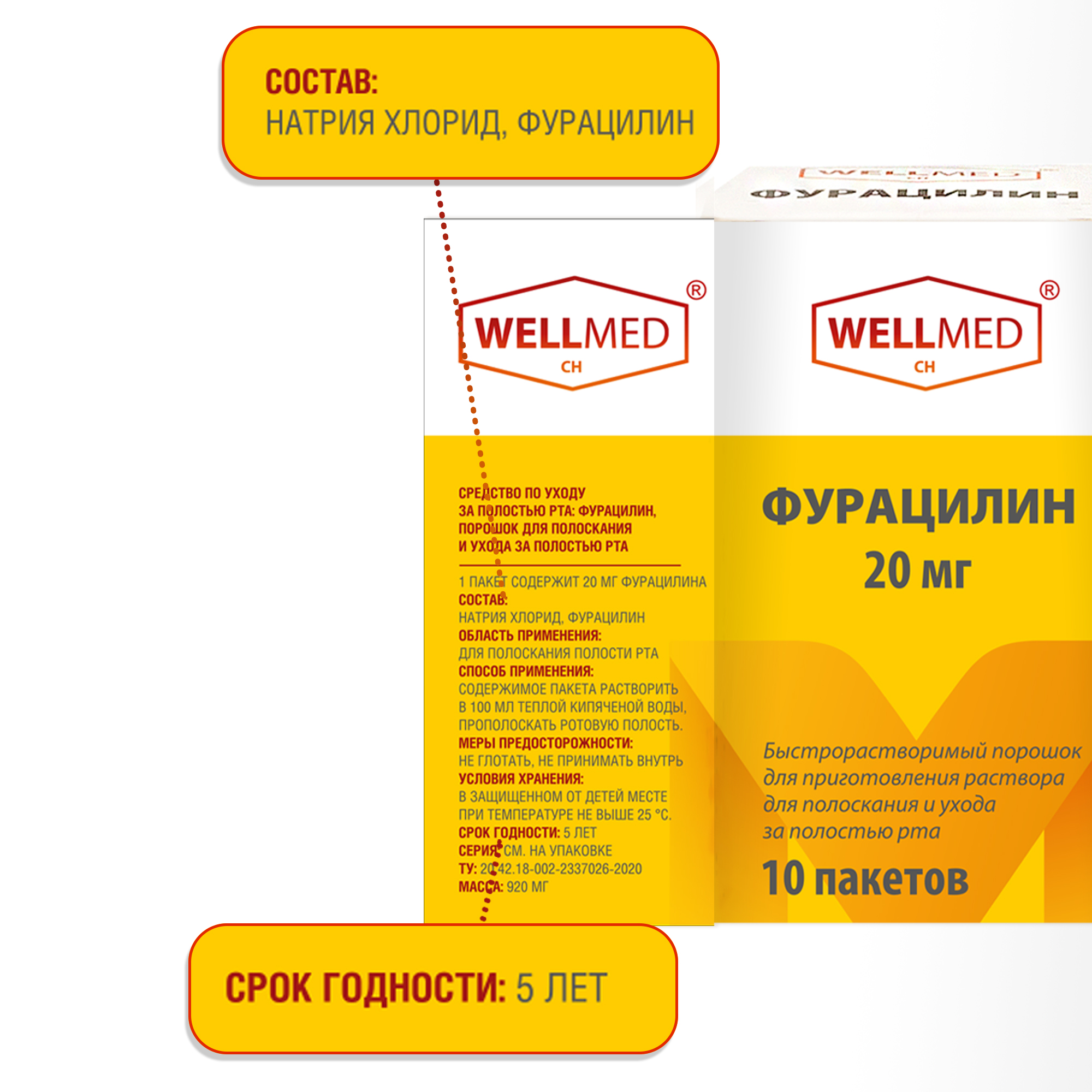 Фурацилин порошок WELLMED Антибактериальное противовоспалительное средство для обработки и обеззараживания ран - фото 6