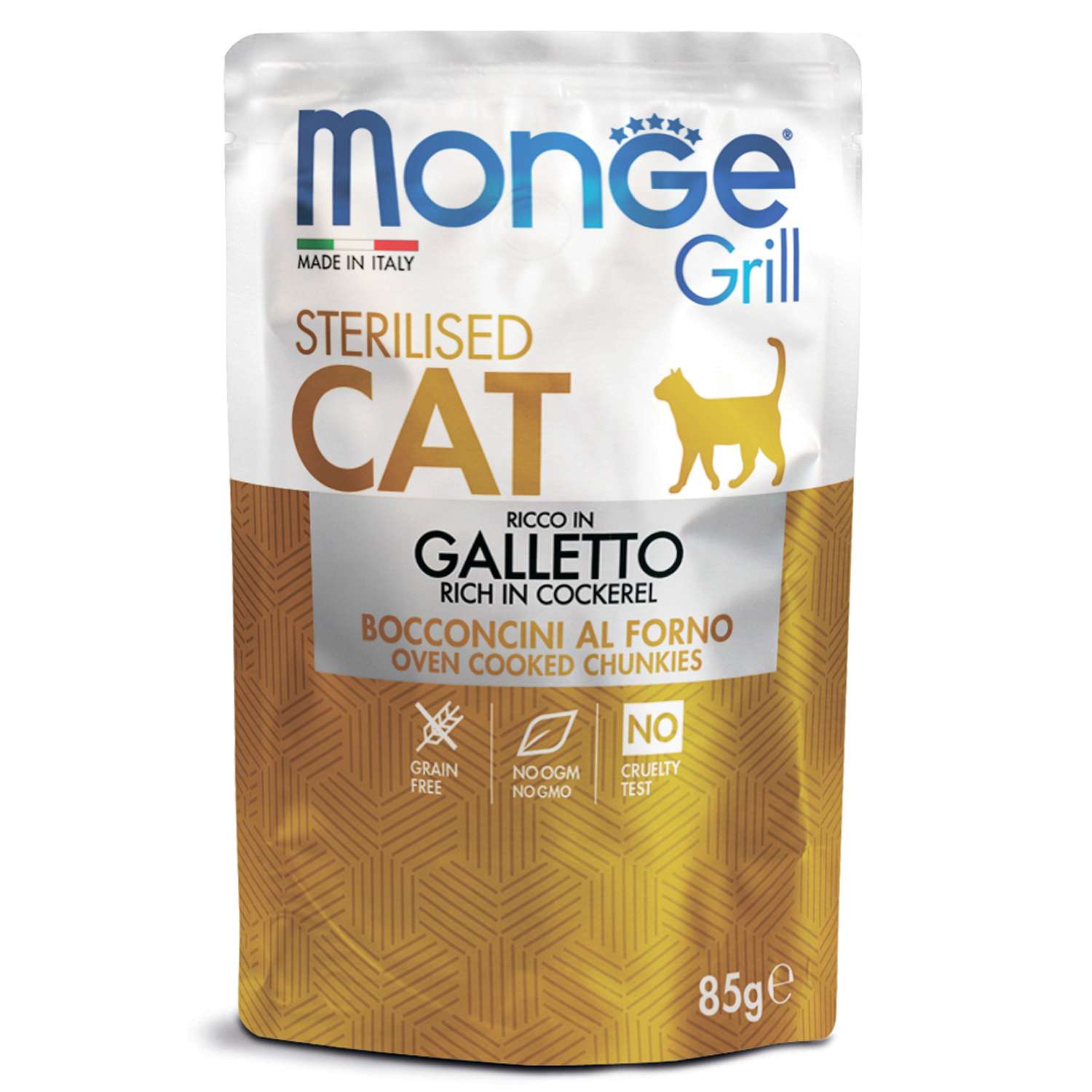 Корм для кошек MONGE Cat Grill для стерилизованных итальянская курица пауч 85г - фото 1