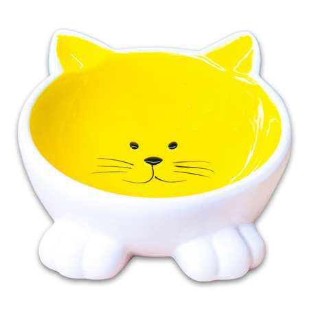 Миска для кошек Mr.Kranch Мордочка кошки на ножках керамическая 100мл Желтая