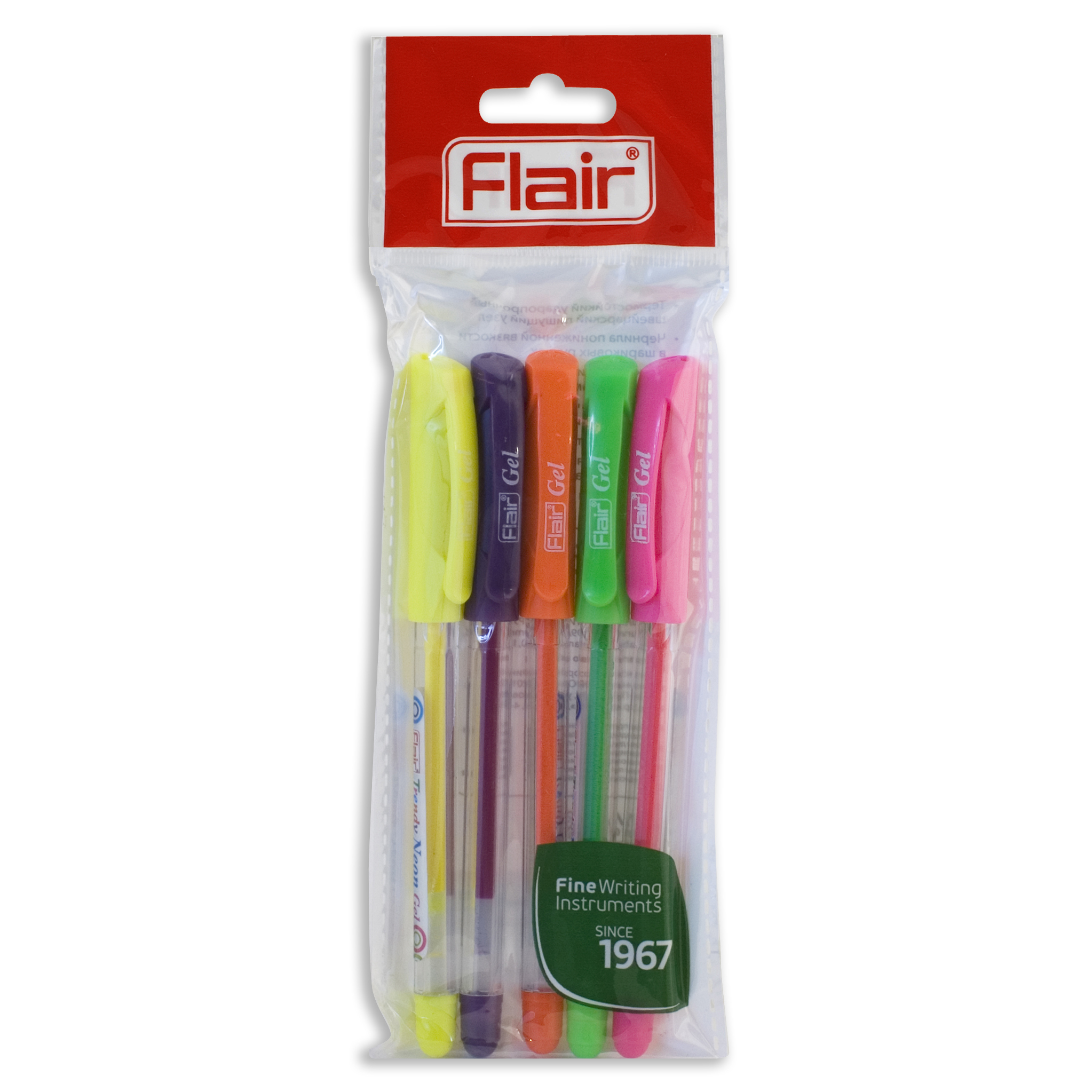 Набор ручек гелевых FLAIR Trendy Neon Gel 5 цветов F-1185/5 - фото 1