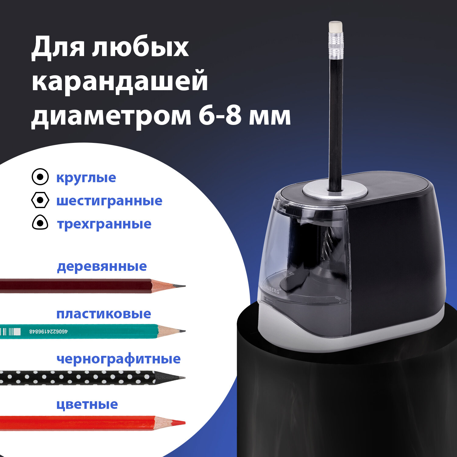 Точилка электрическая Brauberg ONE, фреза с автостопом, 4 батарейки AA/USB под адаптер (270577)