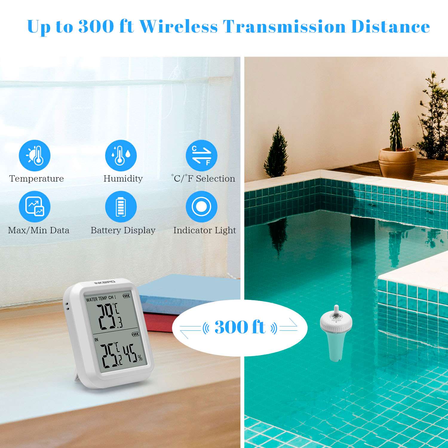 Термометр для ванн и бассейна INKBIRD Bluetooth IBS-P01R и приемник - фото 6