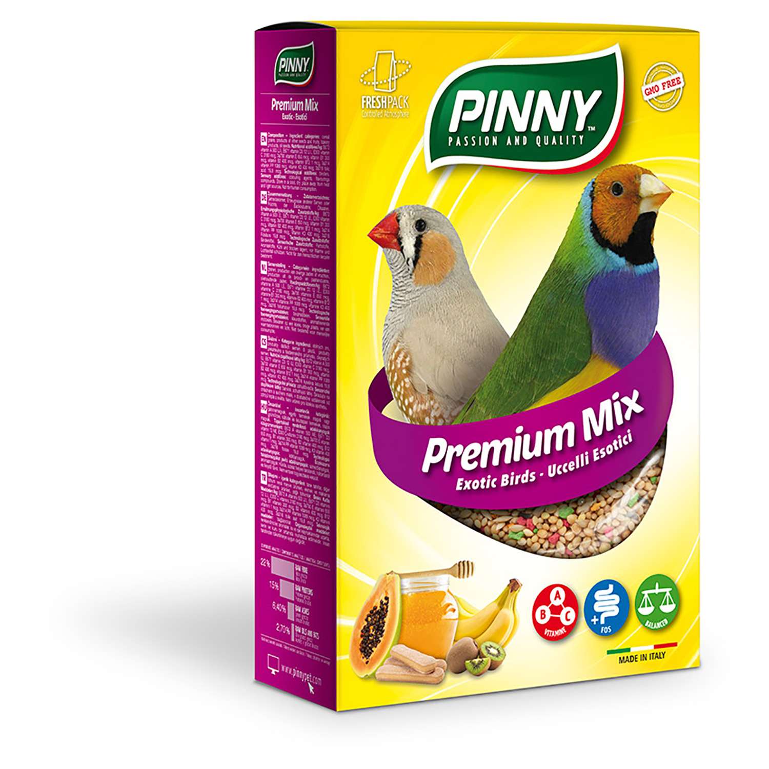 Корм для экзотических птиц PINNY 0.8кг Premium Mix Finches с фруктами-бисквитом-витаминами - фото 1