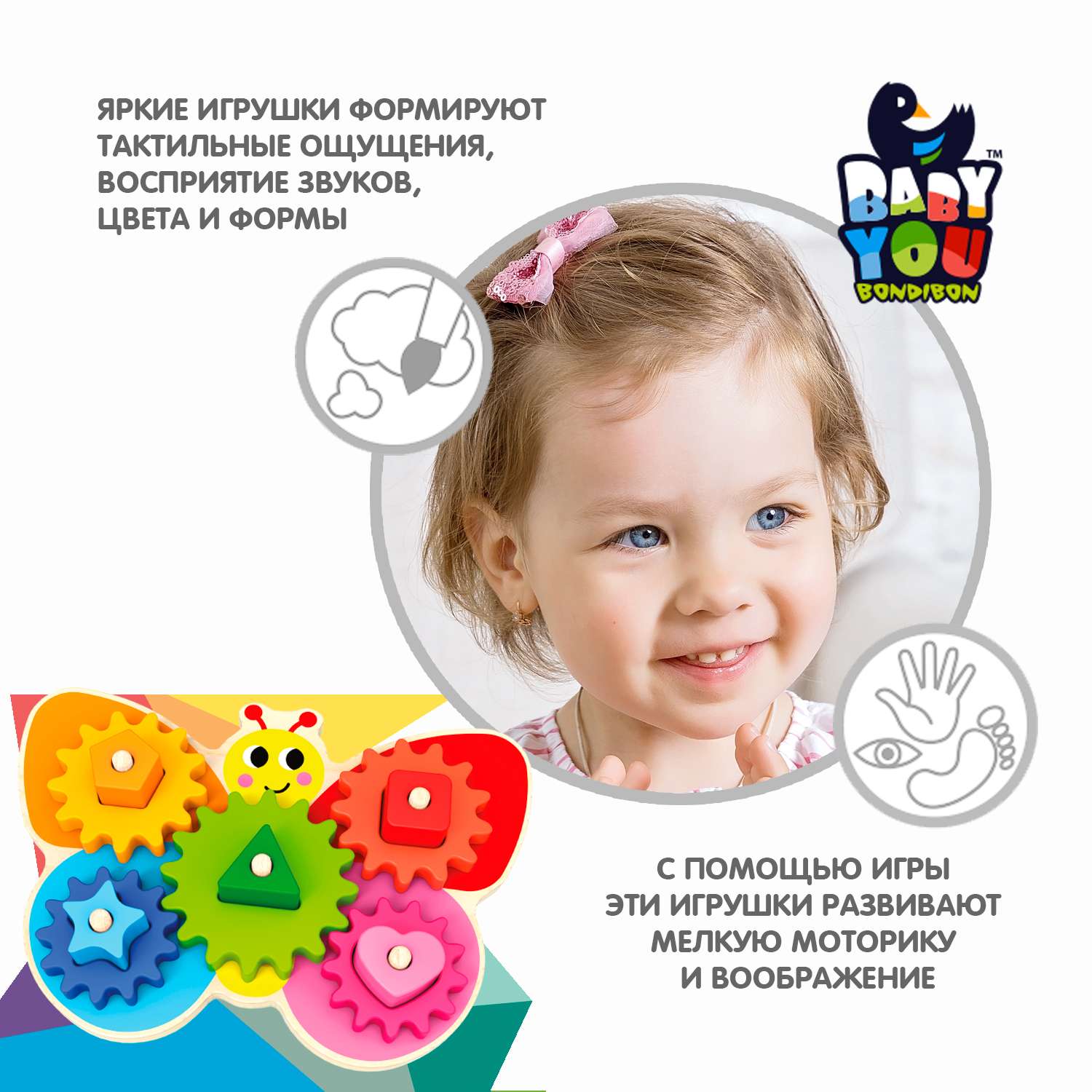 Развивающая игрушка BONDIBON Бабочка с шестеренками и фигурами серия Baby You - фото 4